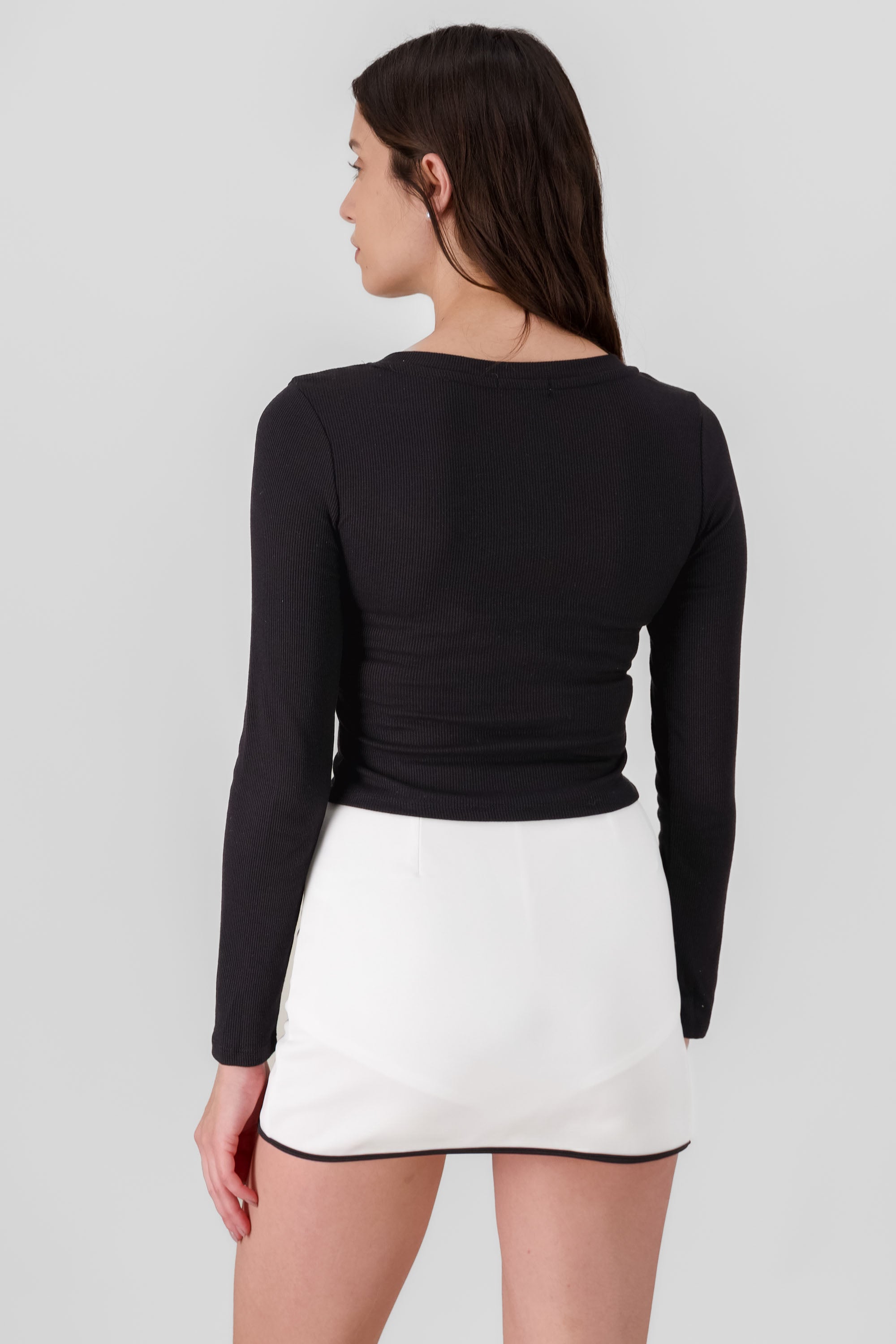 Long Sleeve V Neck Top BLACK