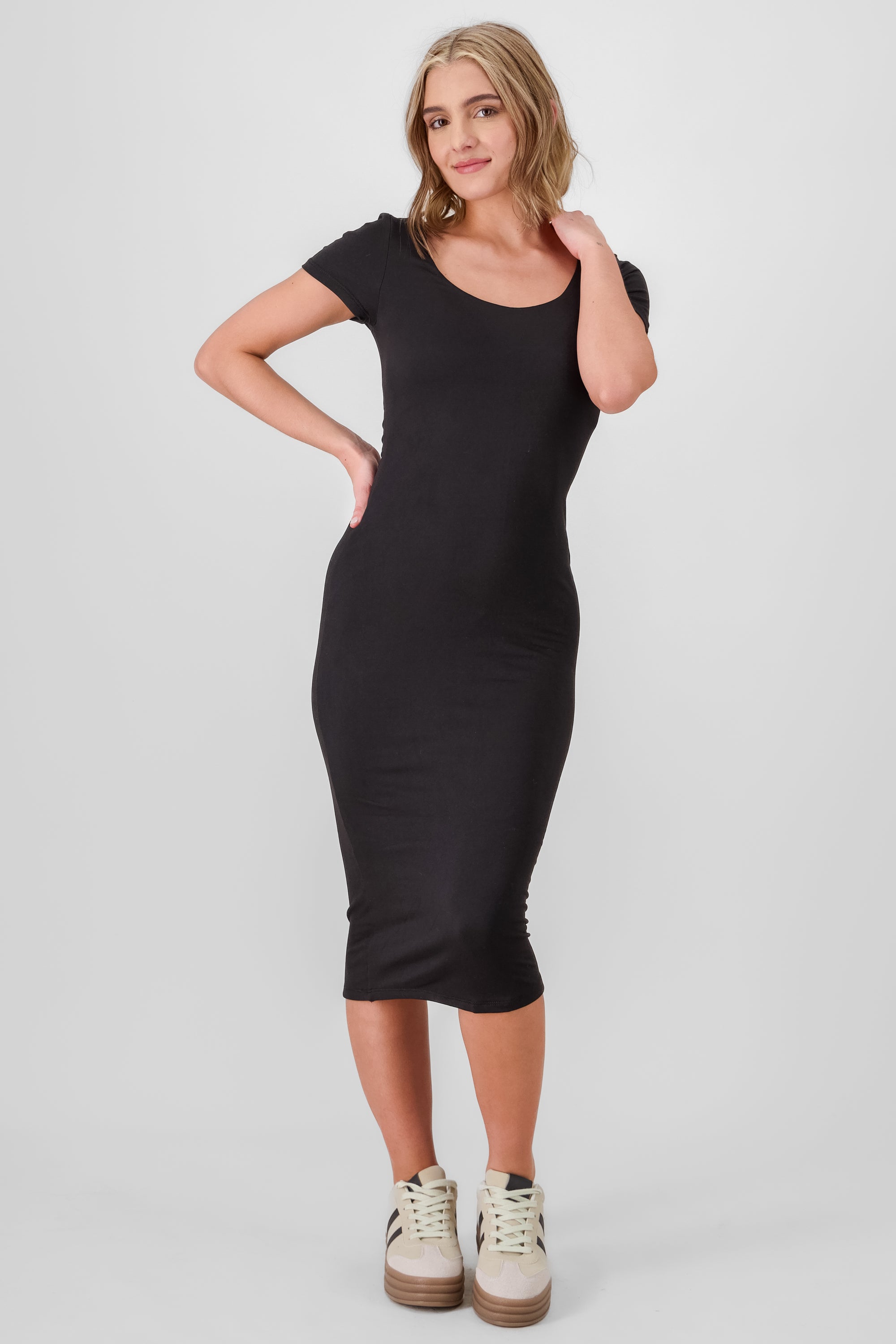 Ribbed Midi Dress BLACK