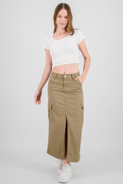 Cargo Slit Midi Skirt KHAKI