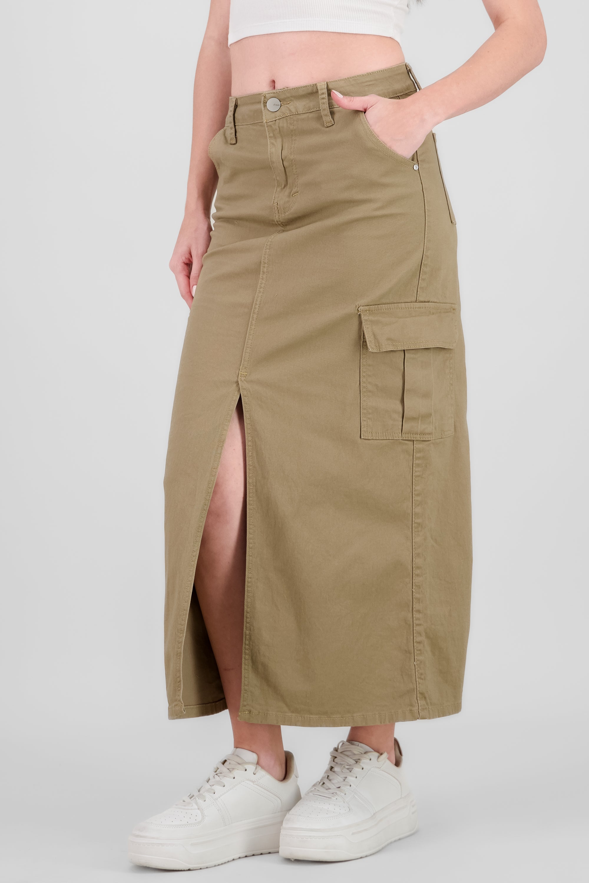 Cargo Slit Midi Skirt KHAKI