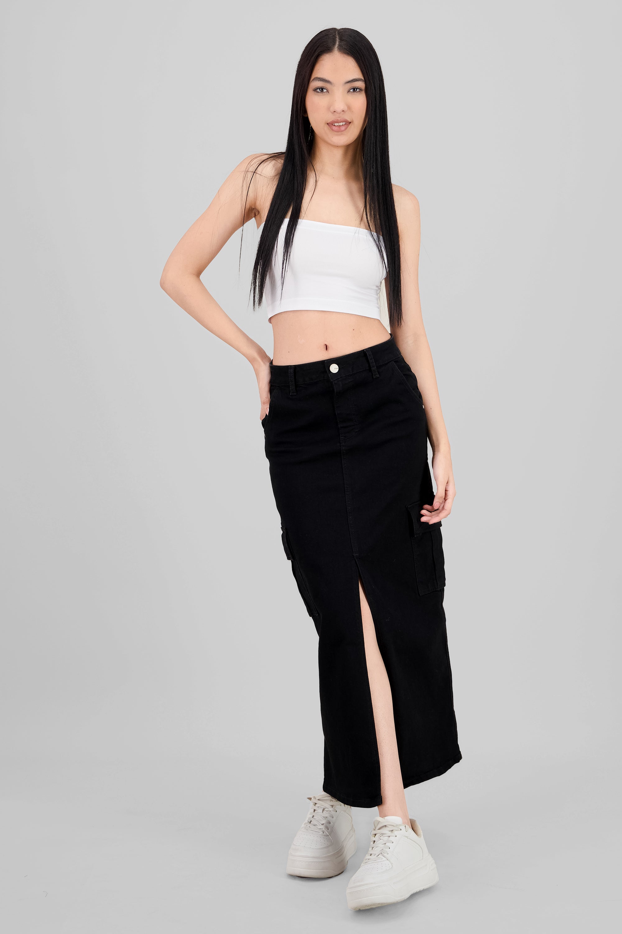 Cargo Slit Midi Skirt BLACK