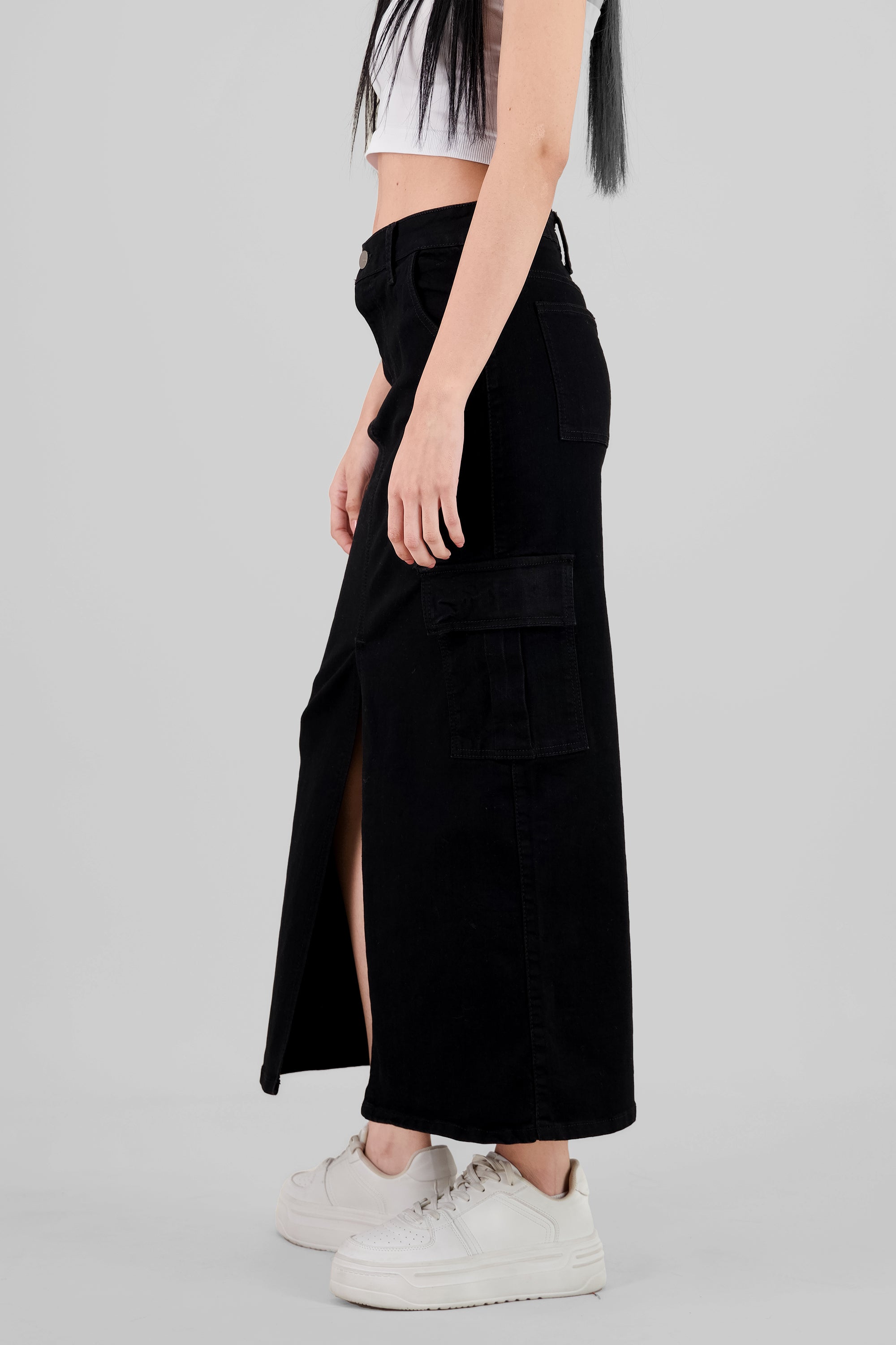 Cargo Slit Midi Skirt BLACK