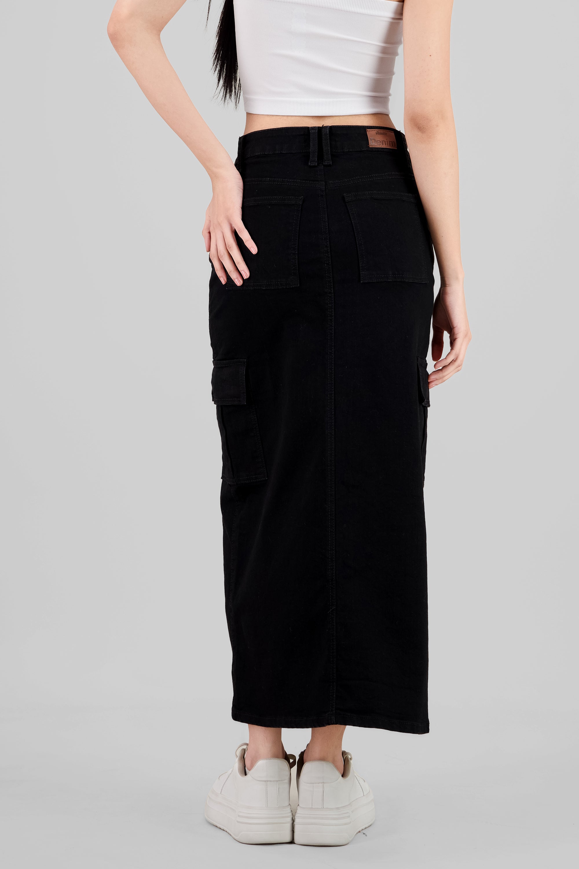 Cargo Slit Midi Skirt BLACK