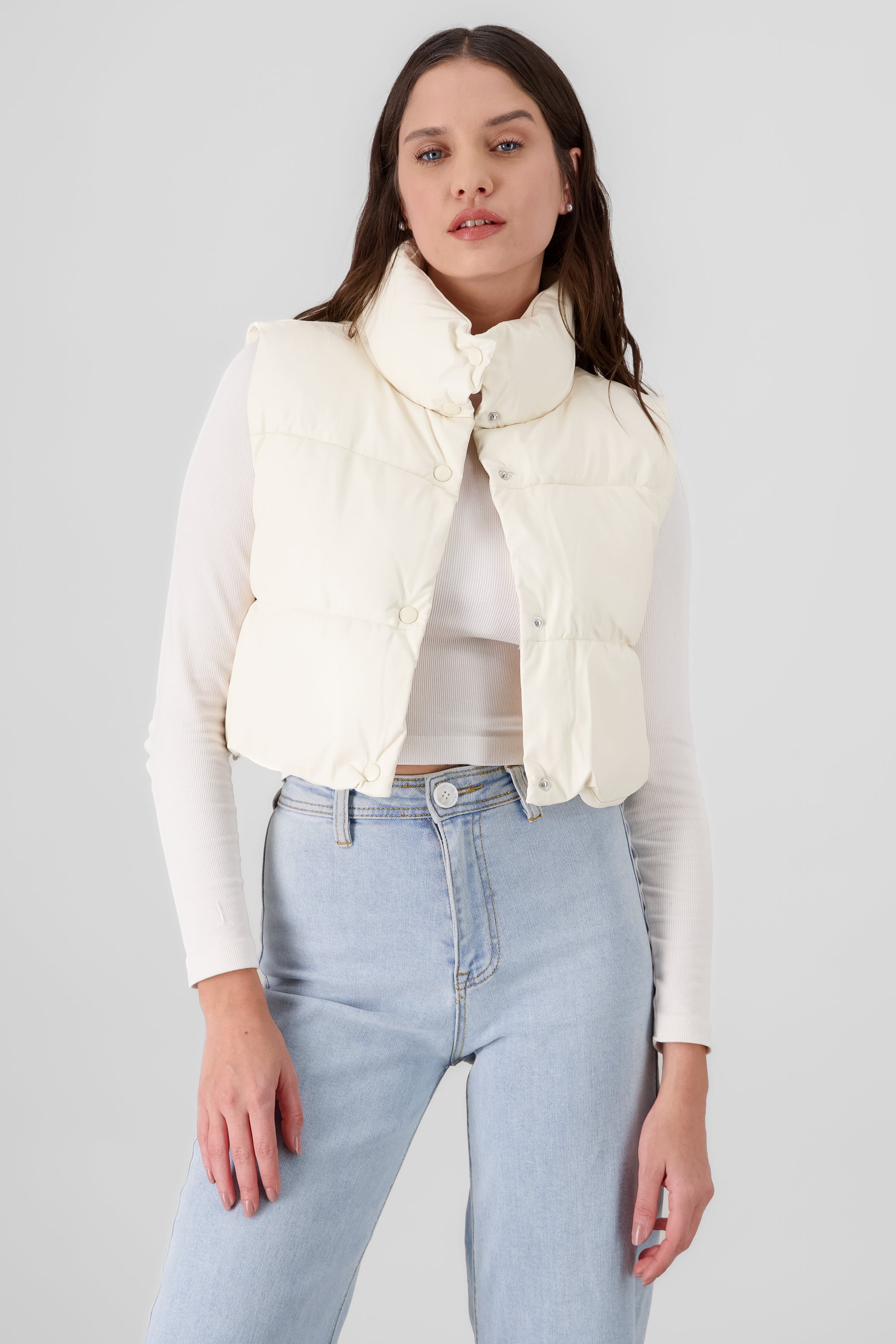 Quilted Faux Leather Vest IVORY