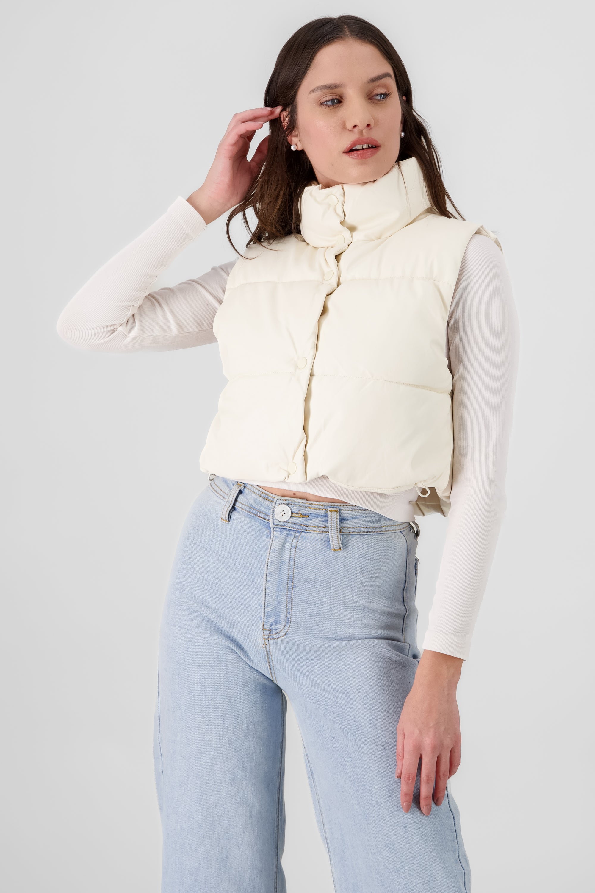 Quilted Faux Leather Vest IVORY