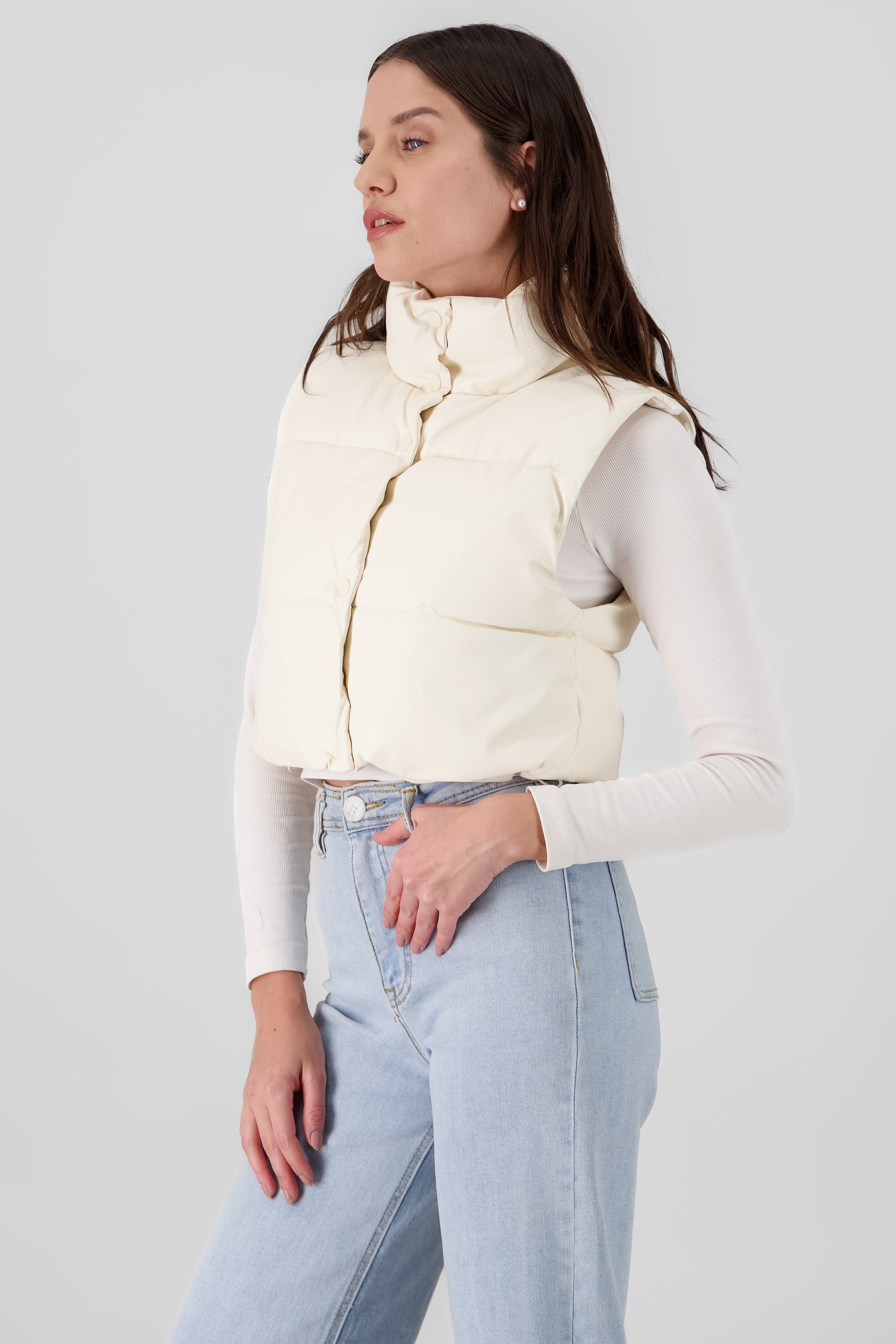 Quilted Faux Leather Vest IVORY