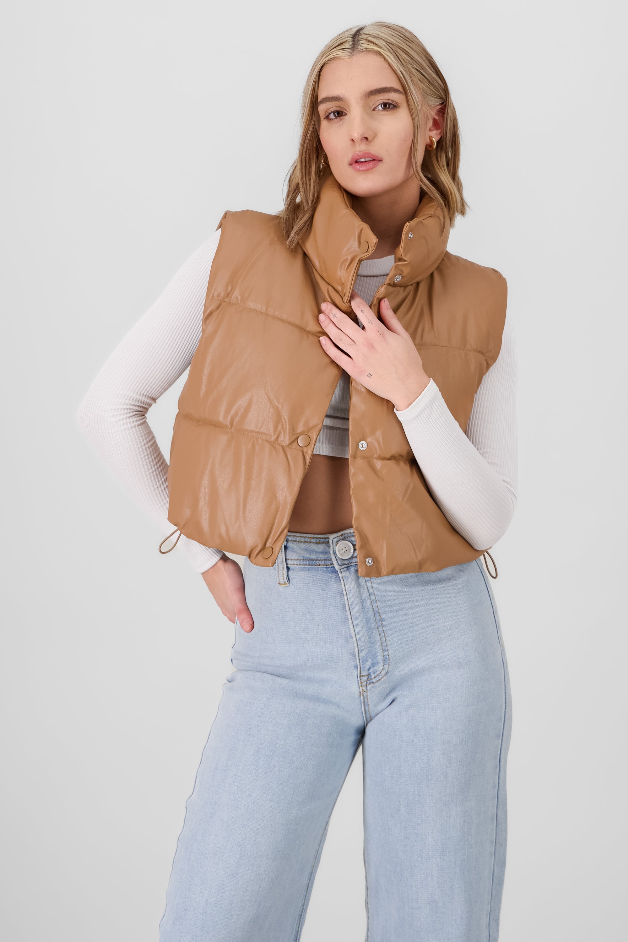 Quilted Faux Leather Vest CAMEL