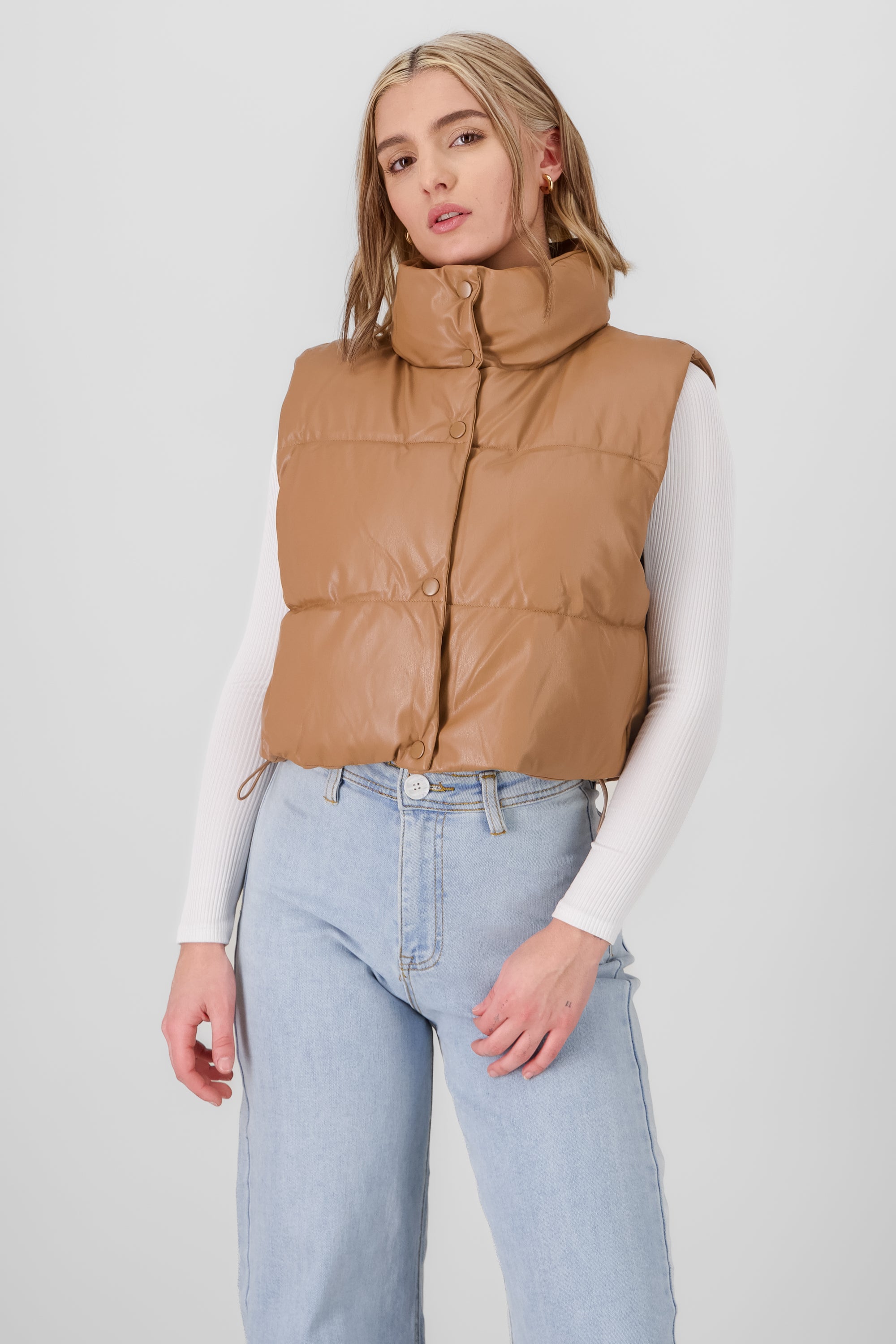 Quilted Faux Leather Vest CAMEL