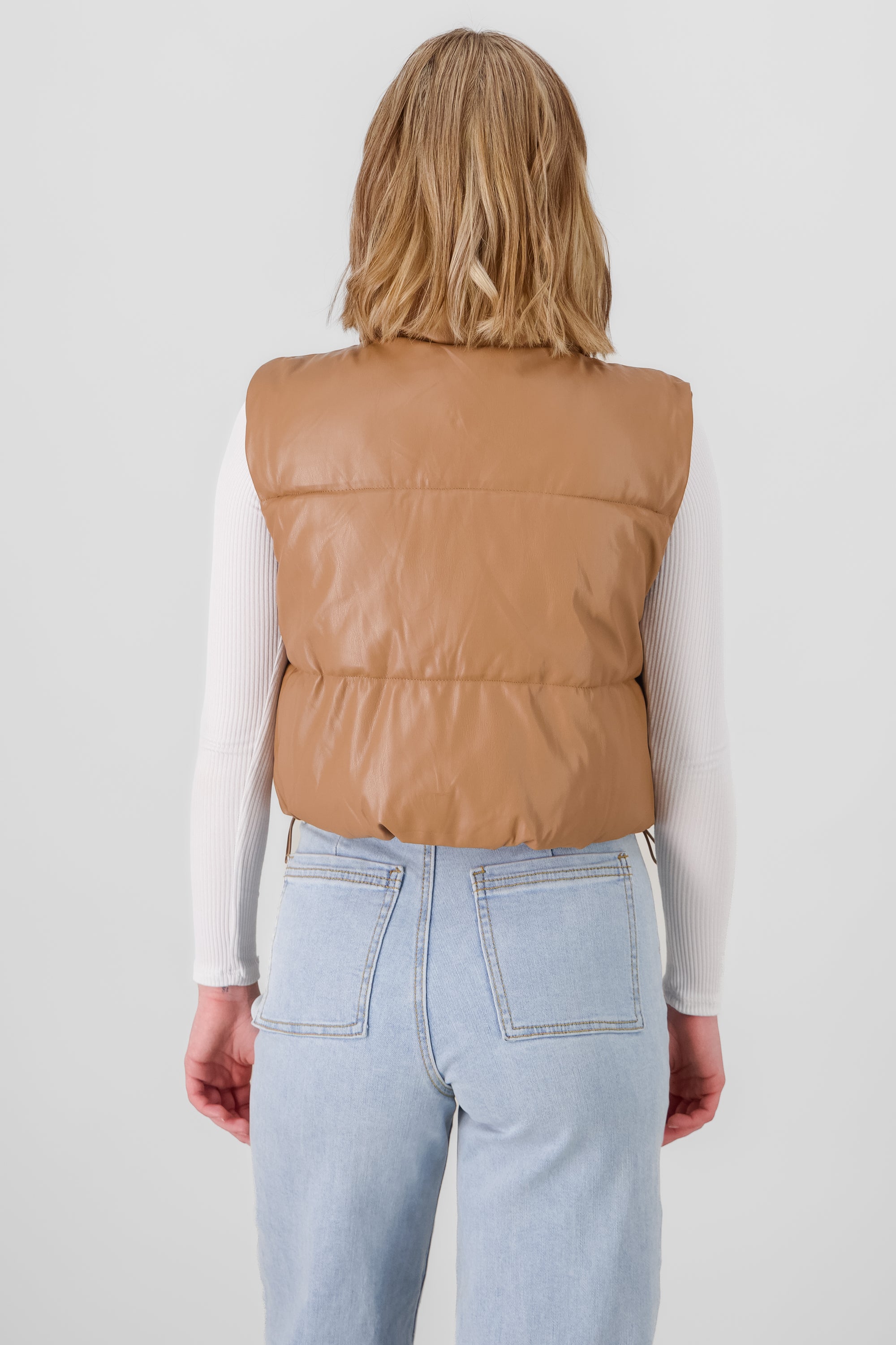 Quilted Faux Leather Vest CAMEL