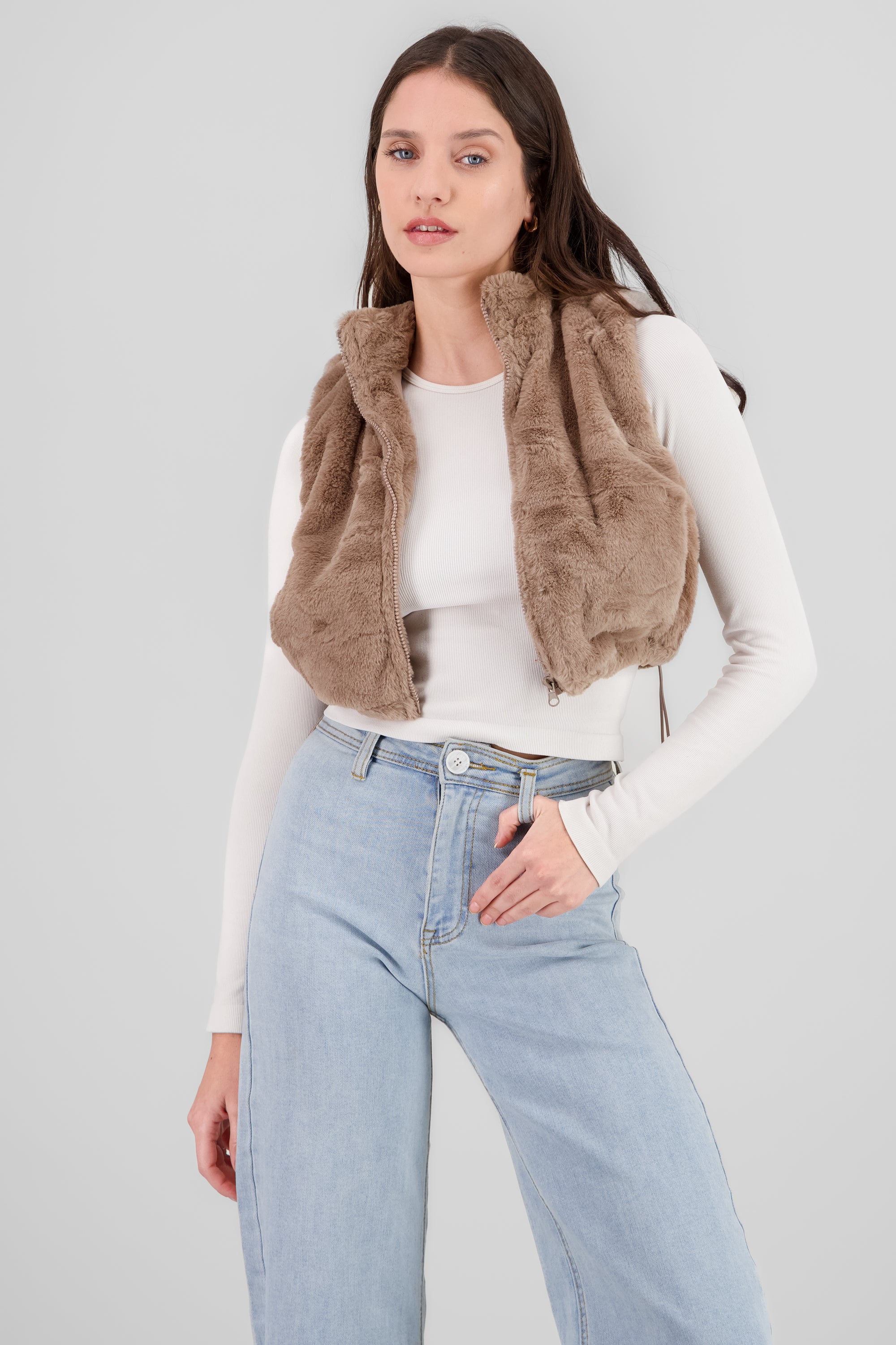 Cropped Fur Vest BROWN