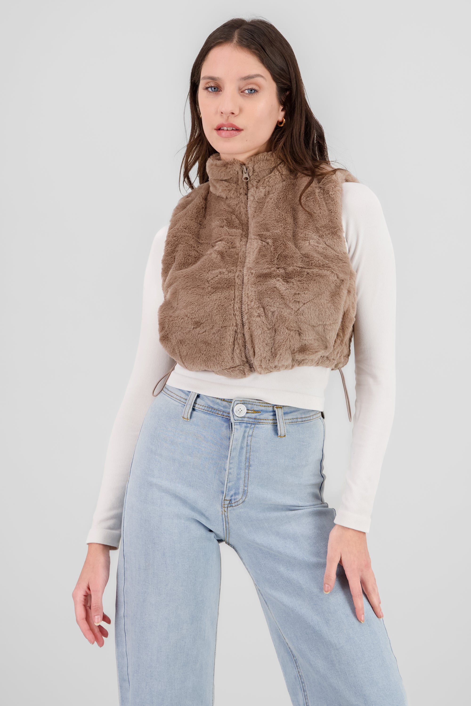 Cropped Fur Vest BROWN