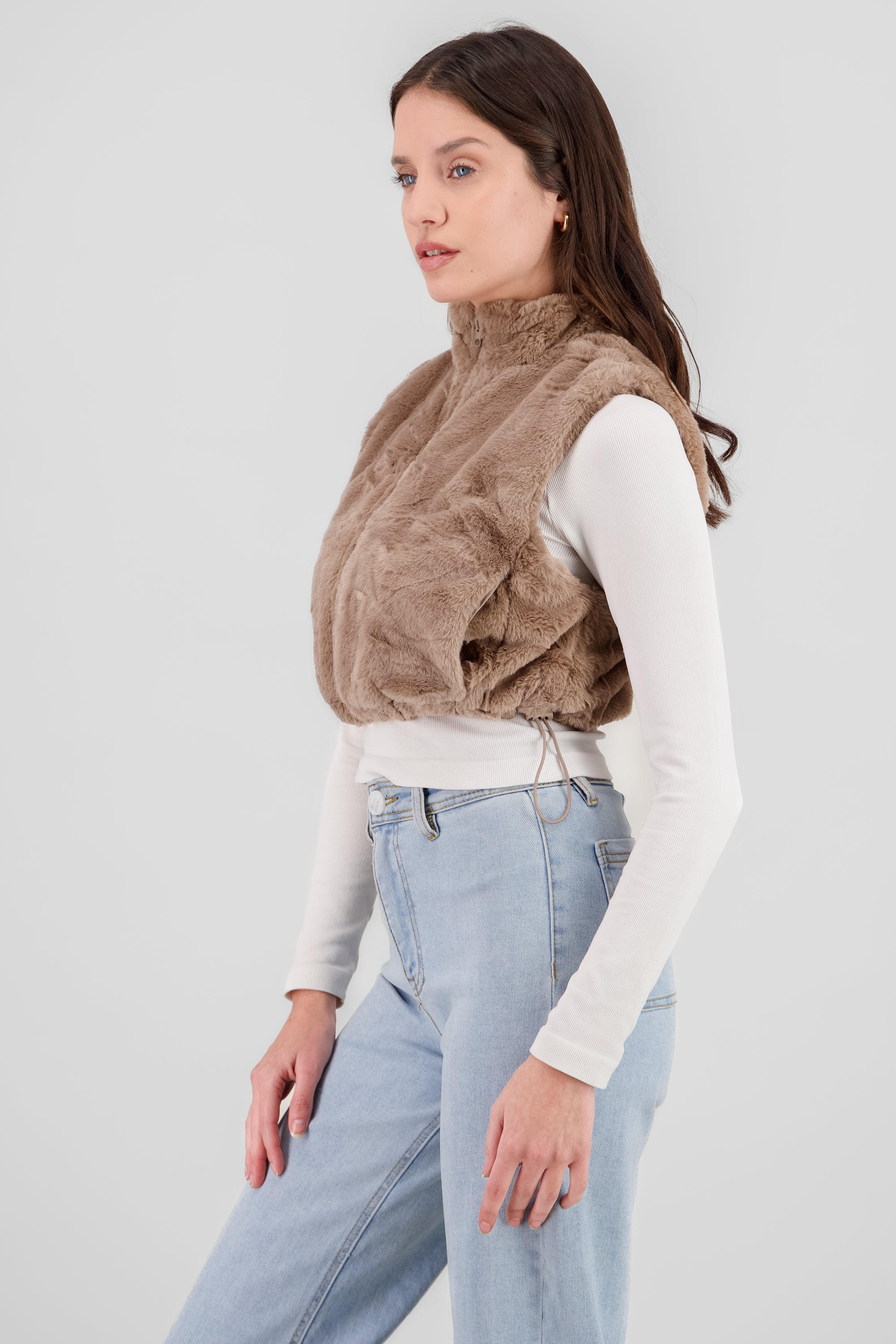 Cropped Fur Vest BROWN