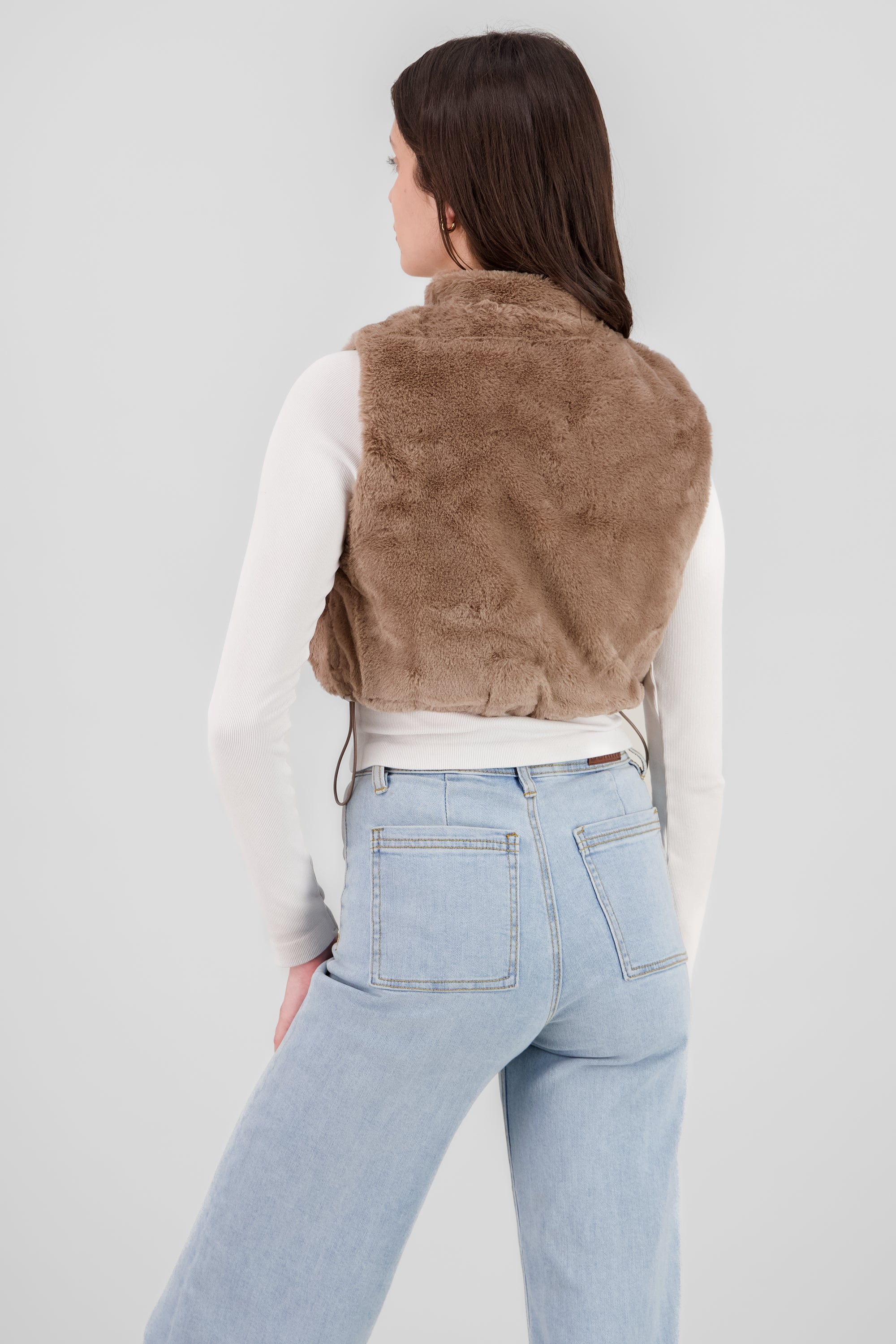 Cropped Fur Vest BROWN