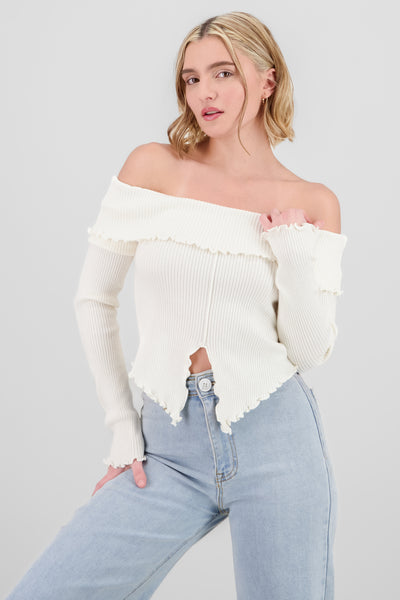 Pleated Off Shoulder Top IVORY