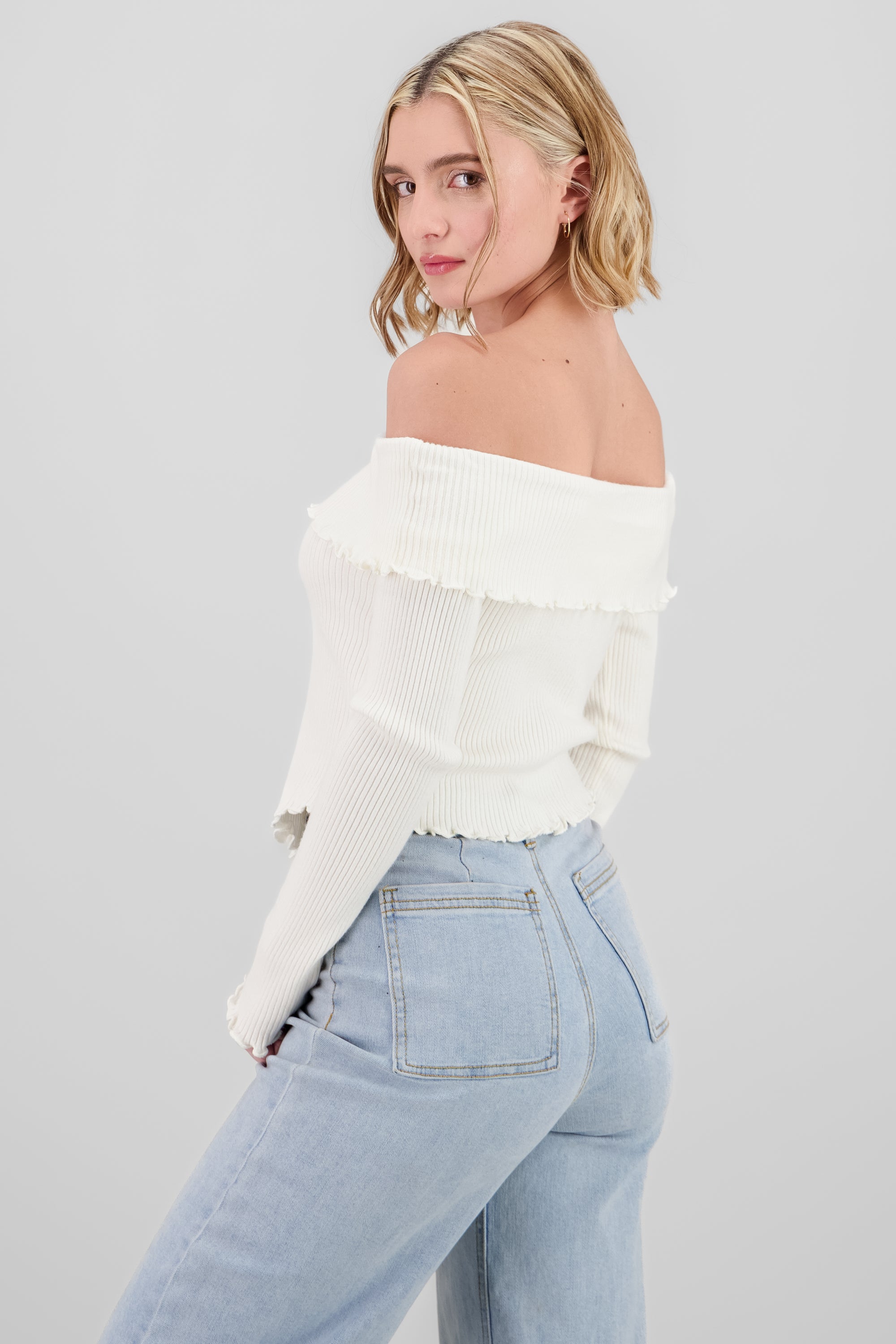 Pleated Off Shoulder Top IVORY