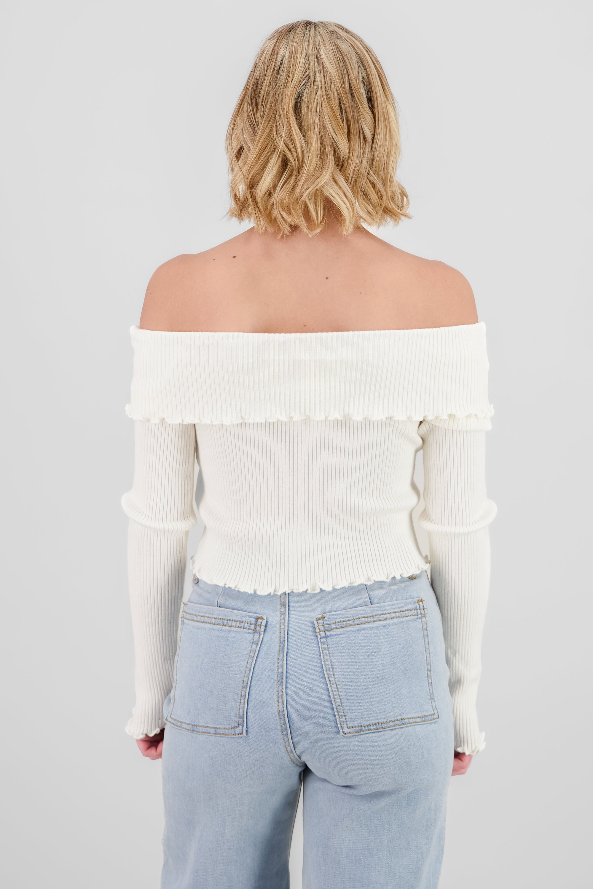 Pleated Off Shoulder Top IVORY