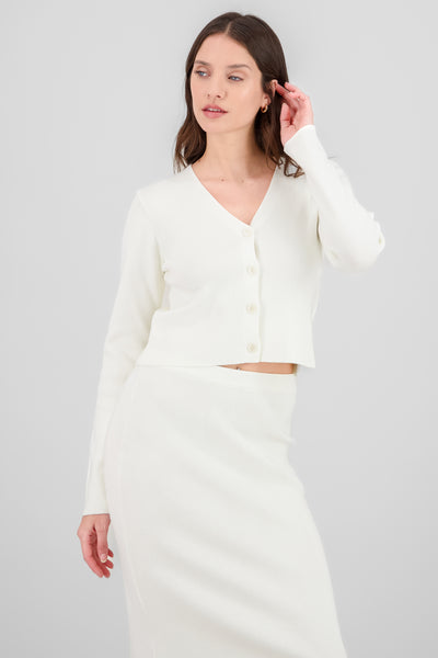 Solid Cropped Cardigan WHITE