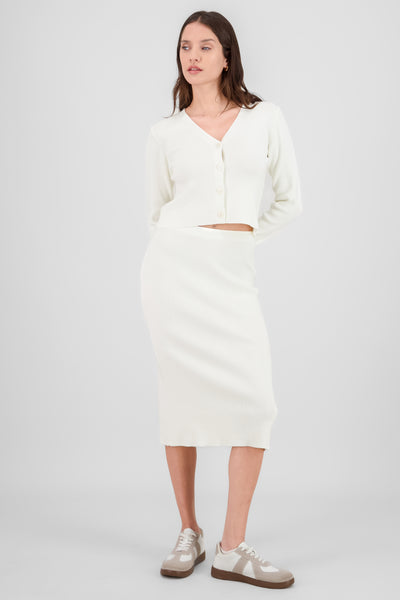 Solid Knit Midi Skirt WHITE