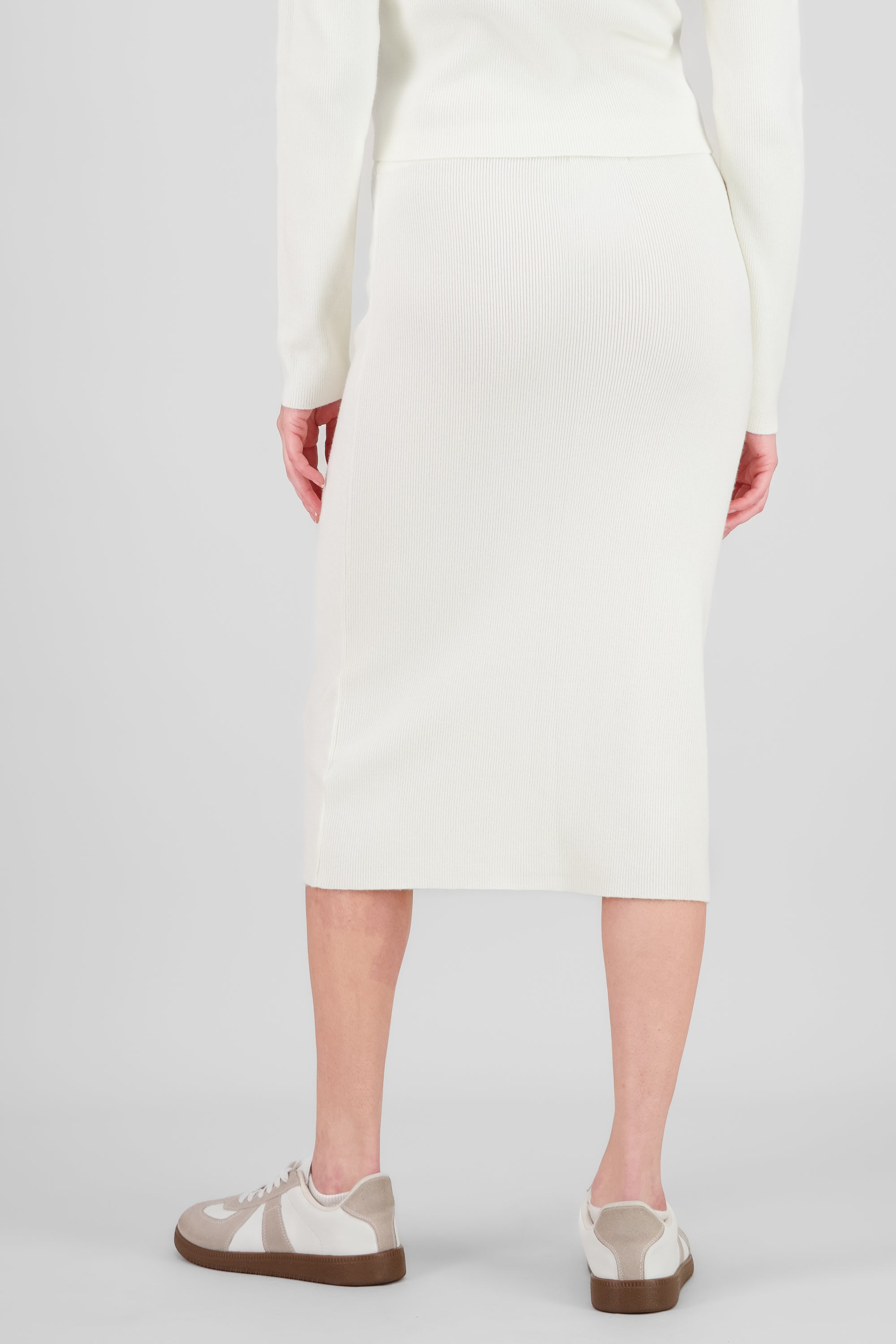 Solid Knit Midi Skirt WHITE