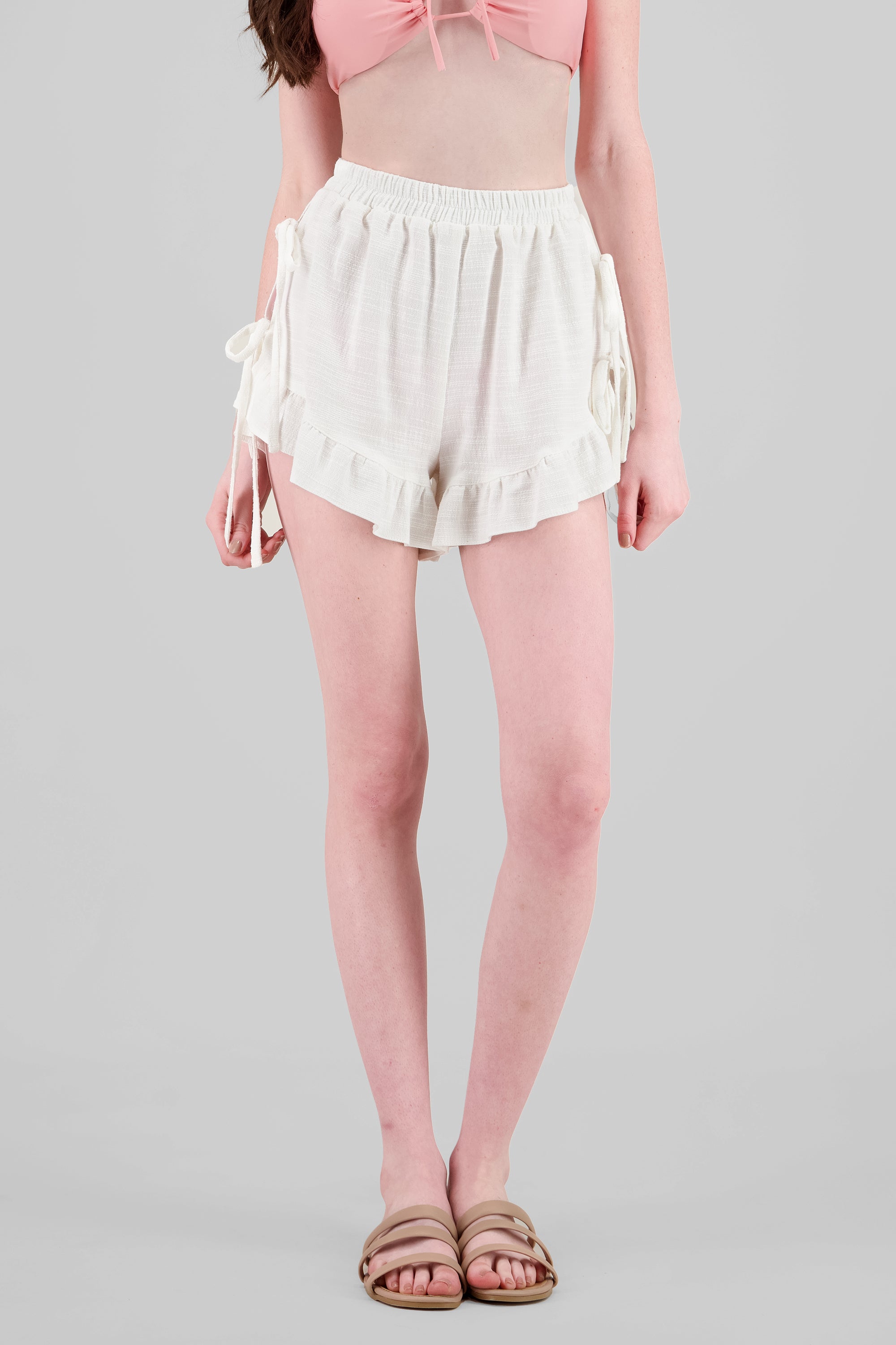 Side Knot Ruffle Shorts WHITE