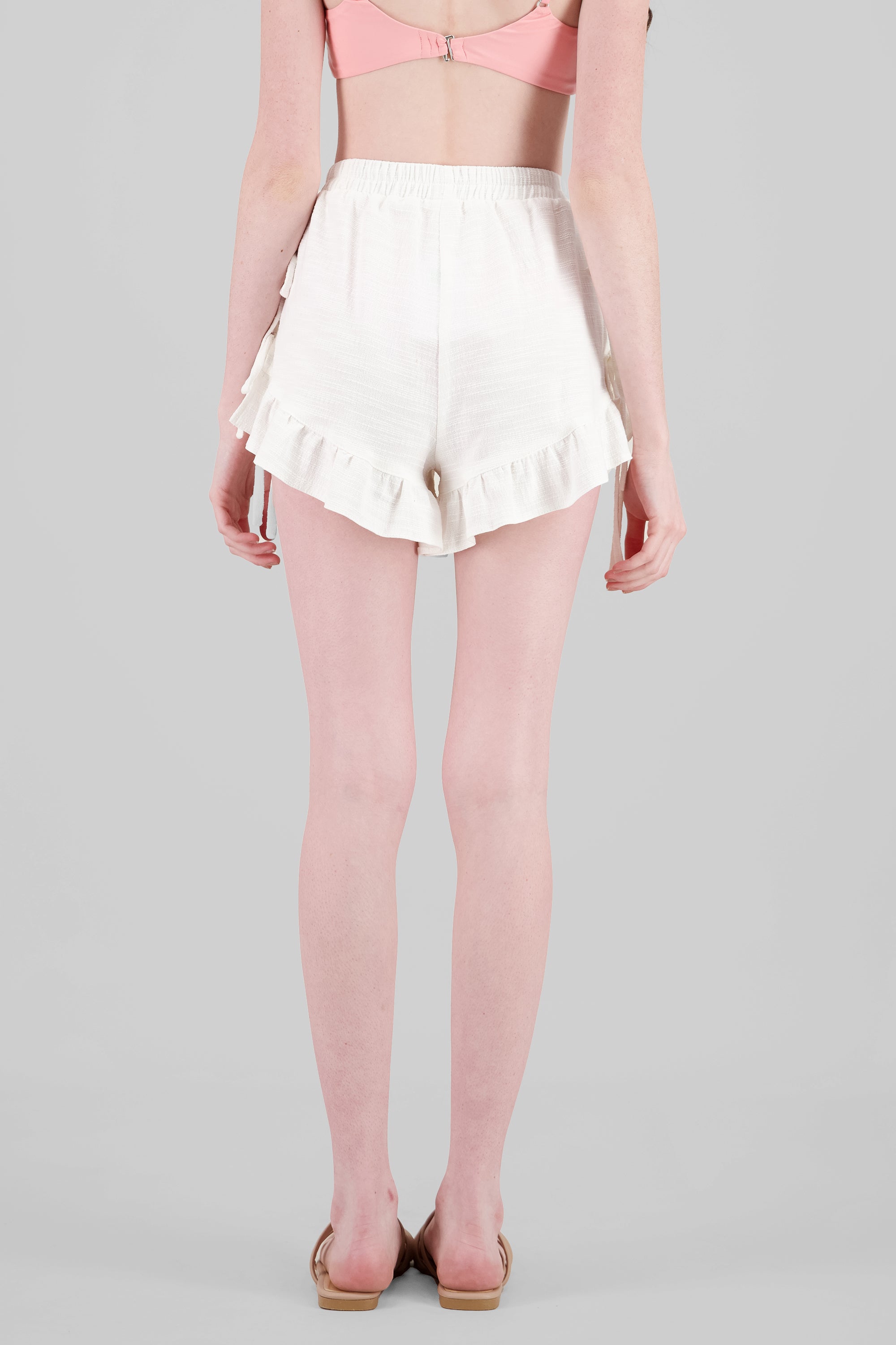 Side Knot Ruffle Shorts WHITE