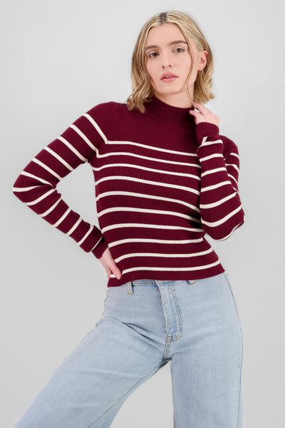 Long Sleeve Striped Sweater BURGUNDY COMBO