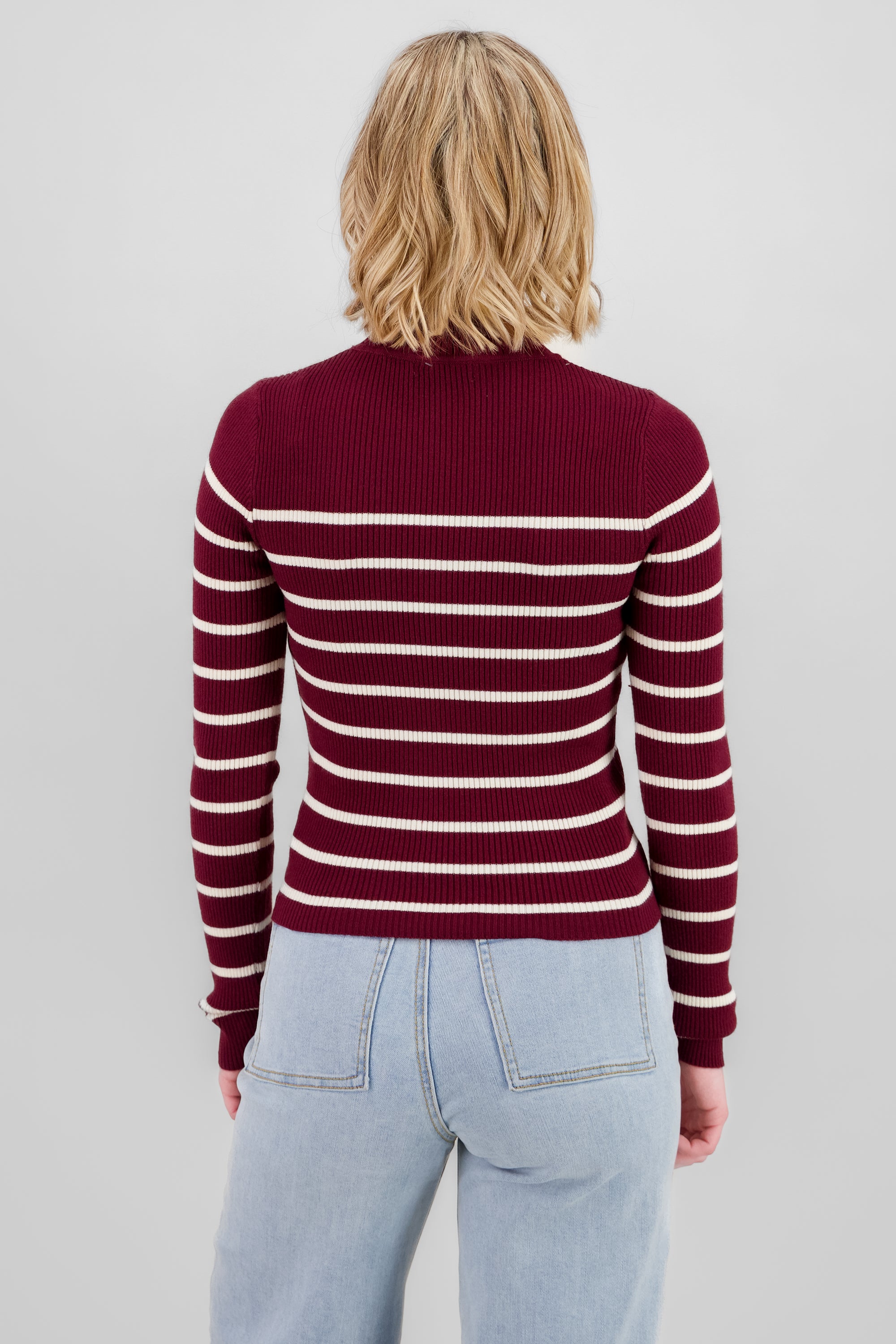 Long Sleeve Striped Sweater BURGUNDY COMBO