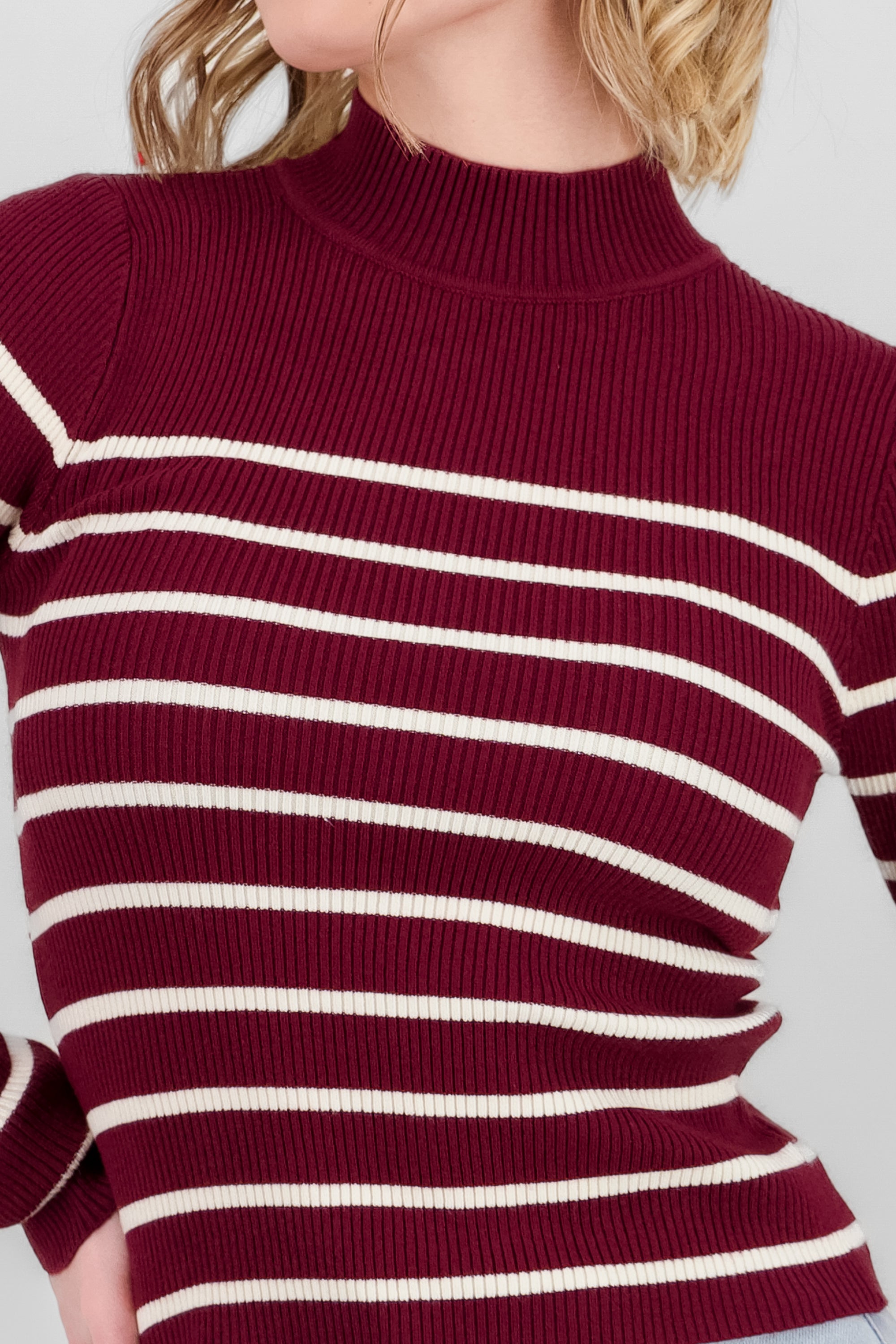 Long Sleeve Striped Sweater BURGUNDY COMBO