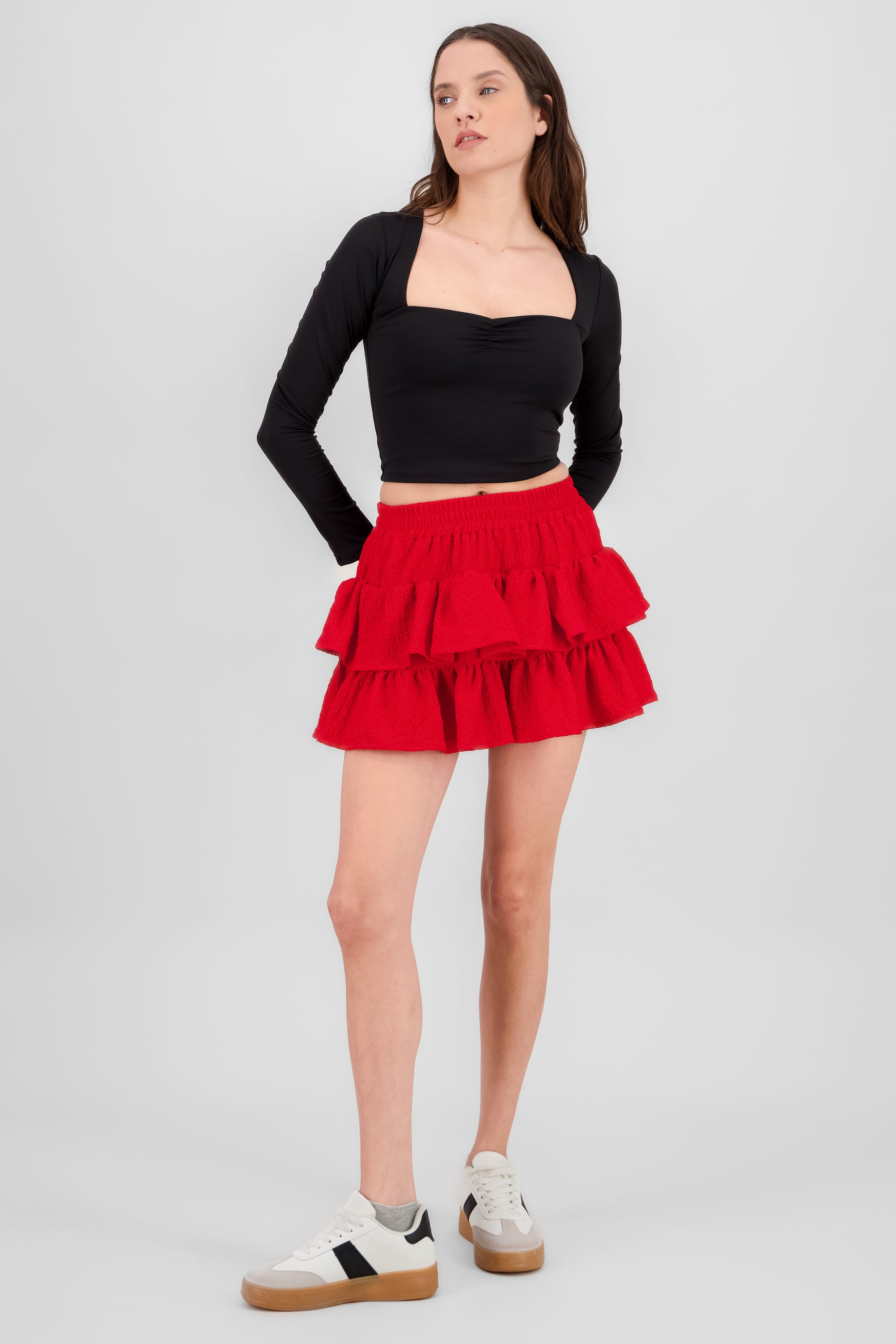 Double Ruffle Textured Skirt RED