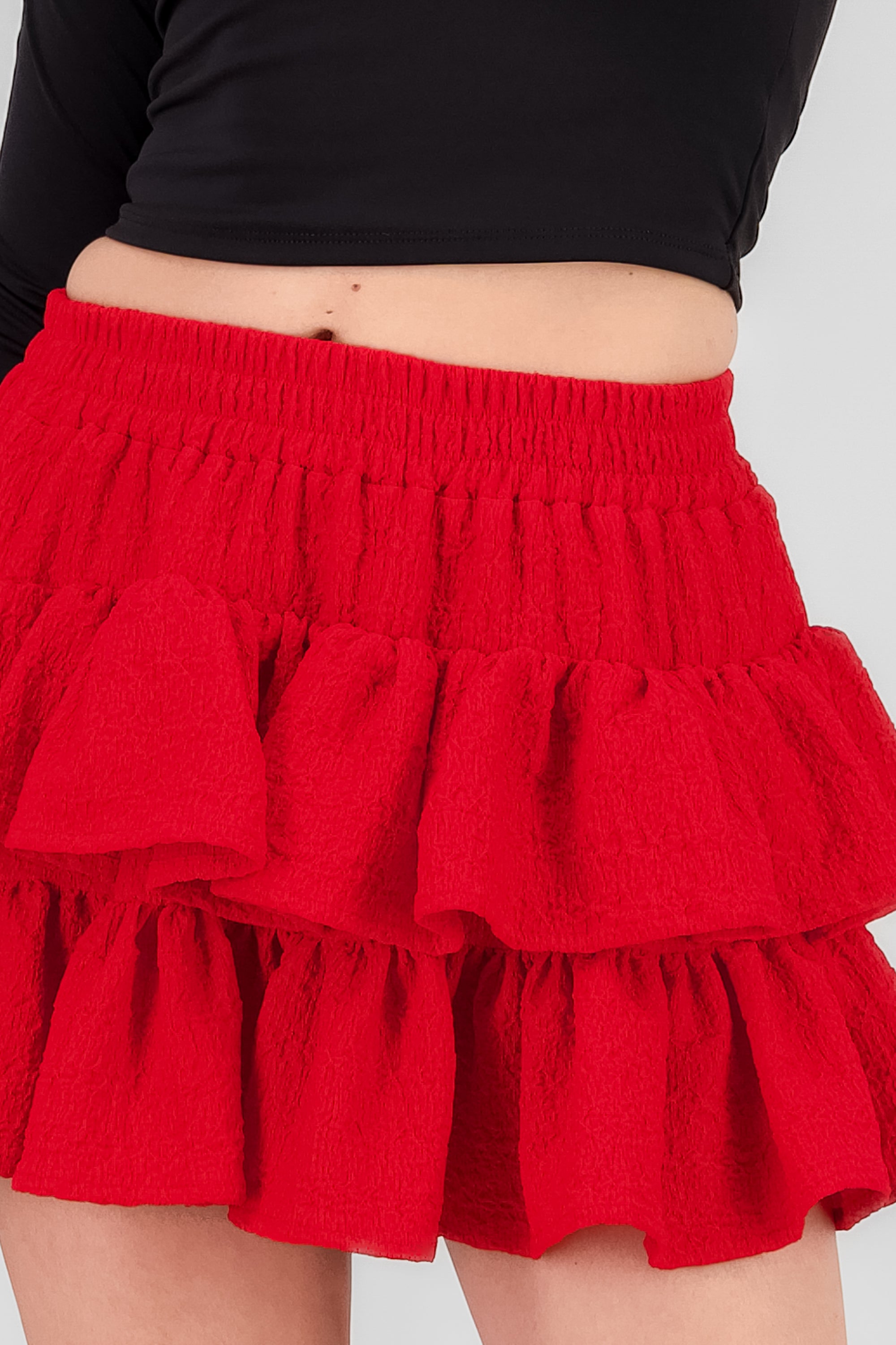 Double Ruffle Textured Skirt RED