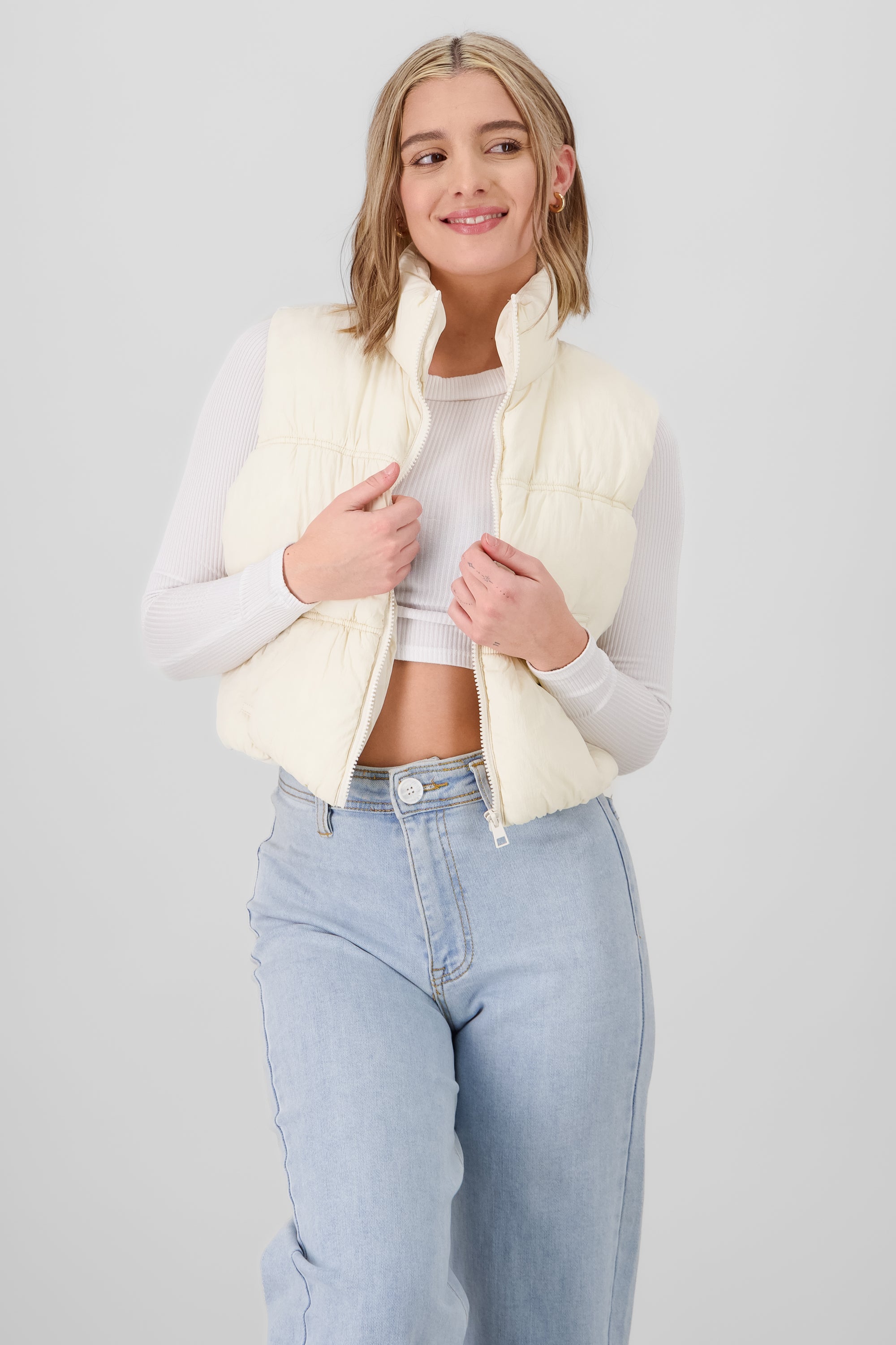 Solid Quilted Vest CREAM