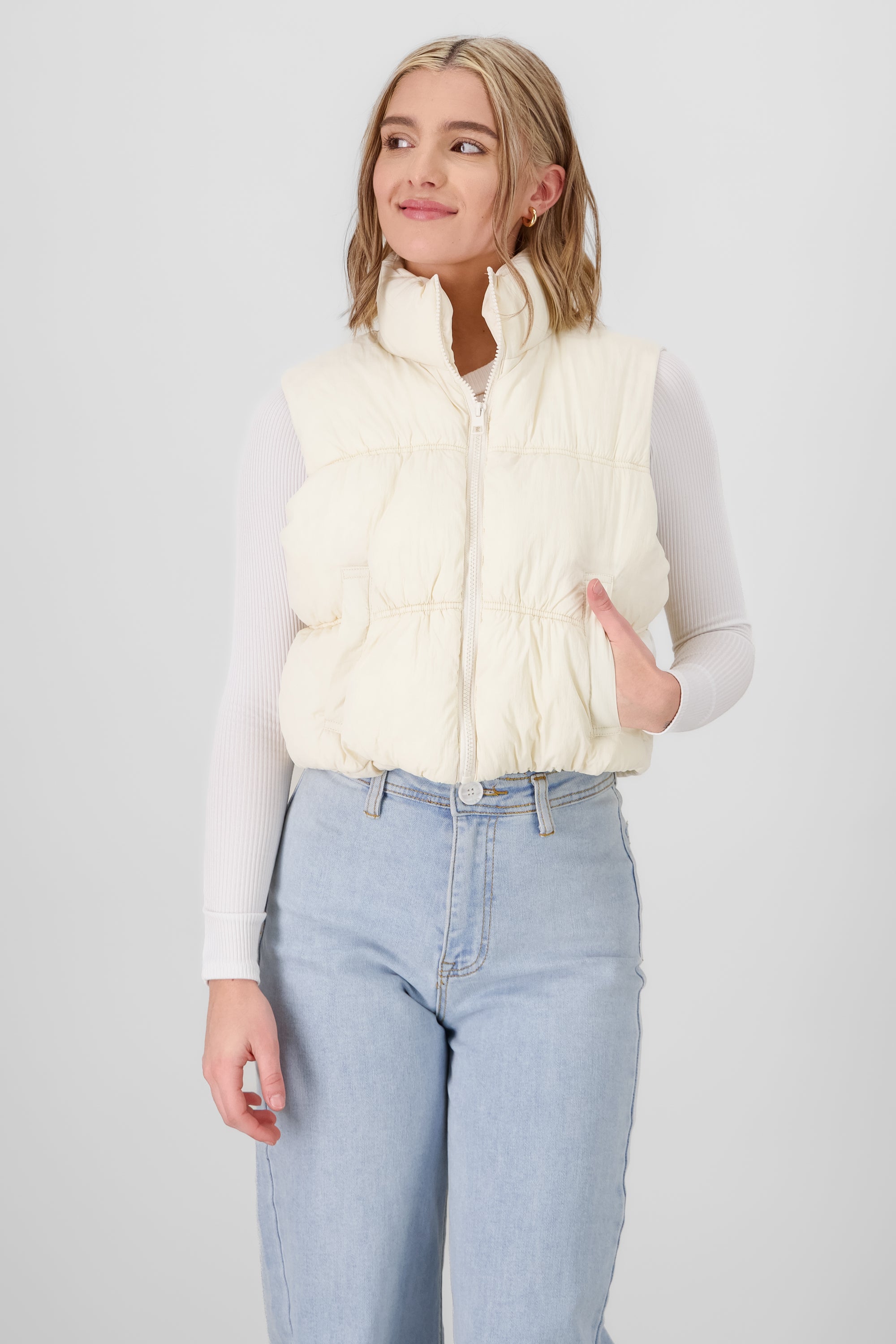 Solid Quilted Vest CREAM