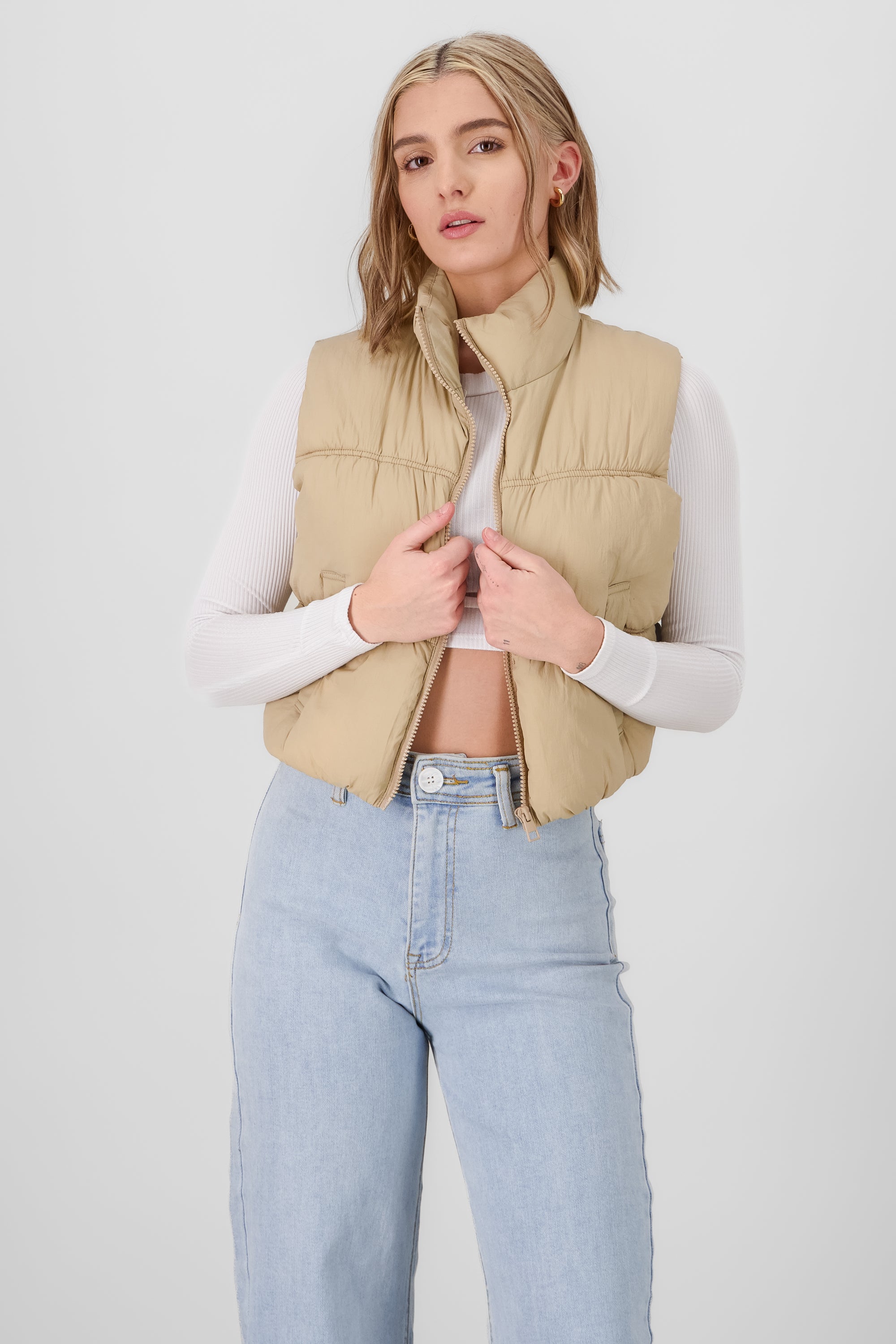 Solid Quilted Vest KHAKI