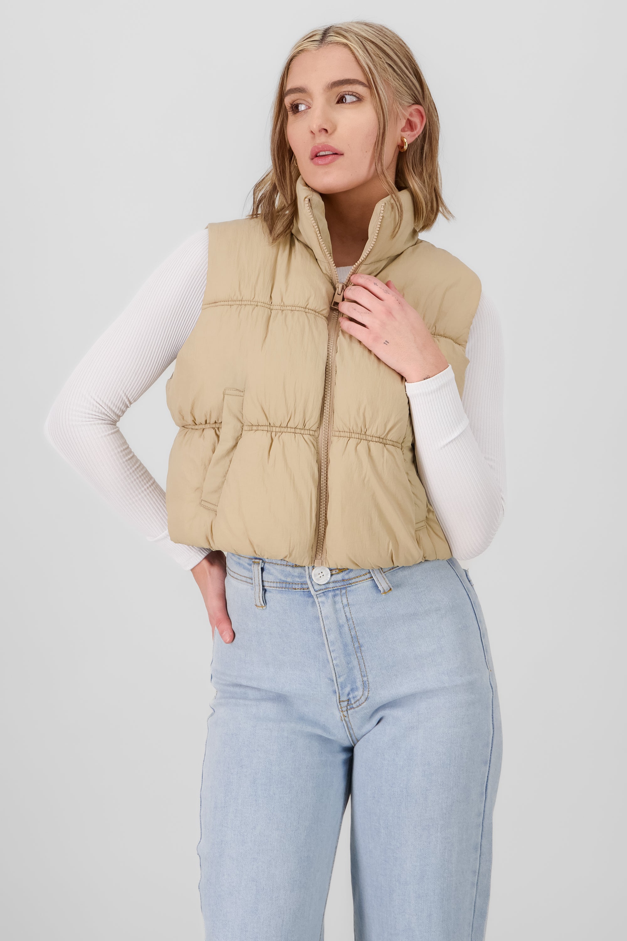 Solid Quilted Vest KHAKI