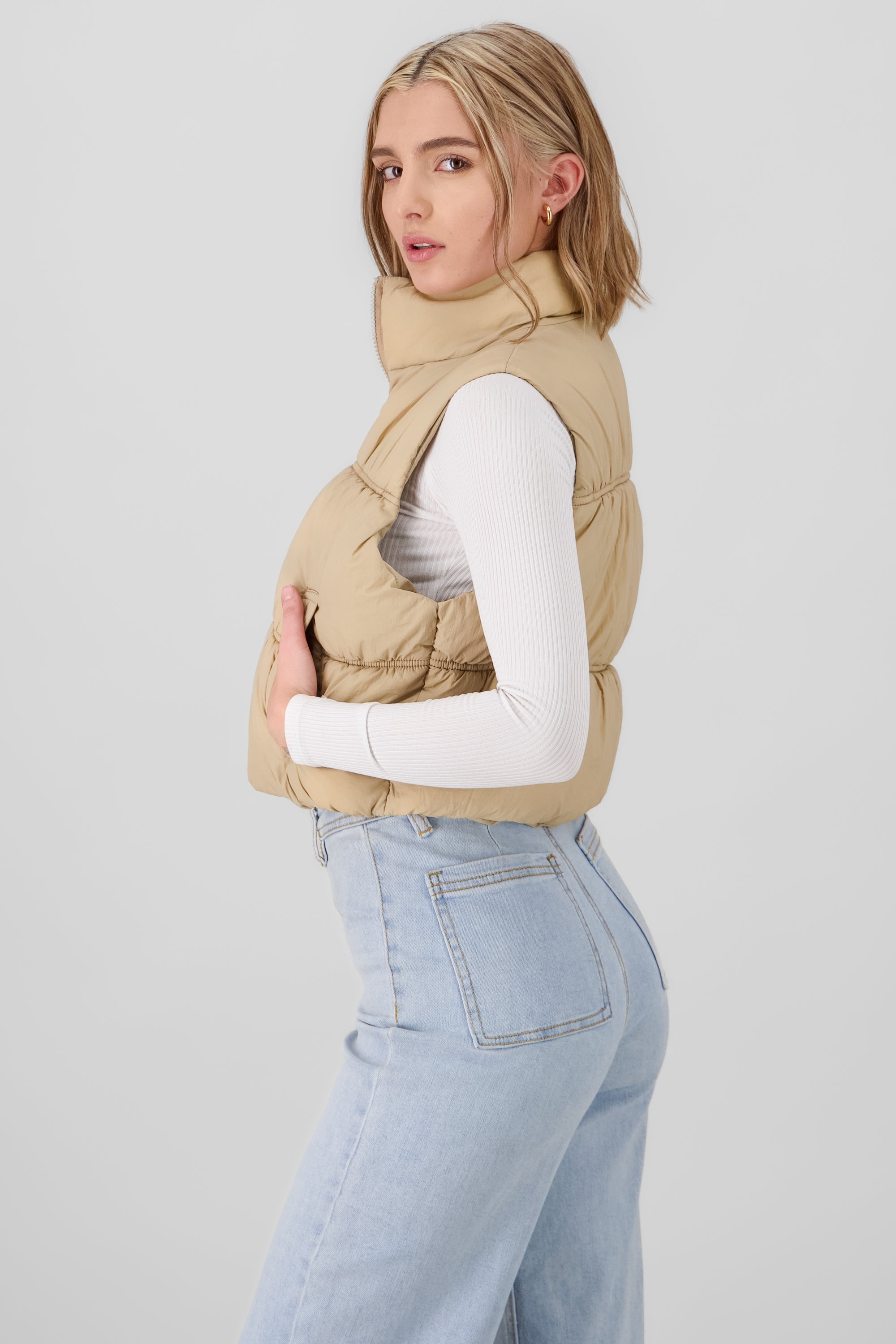 Solid Quilted Vest KHAKI