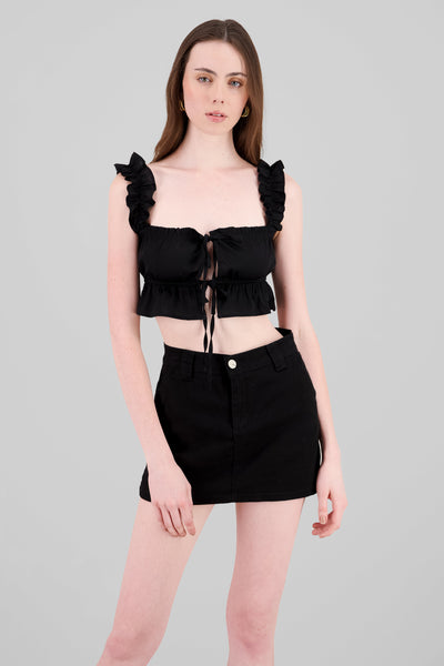 Knot Ruffle Strap Top BLACK