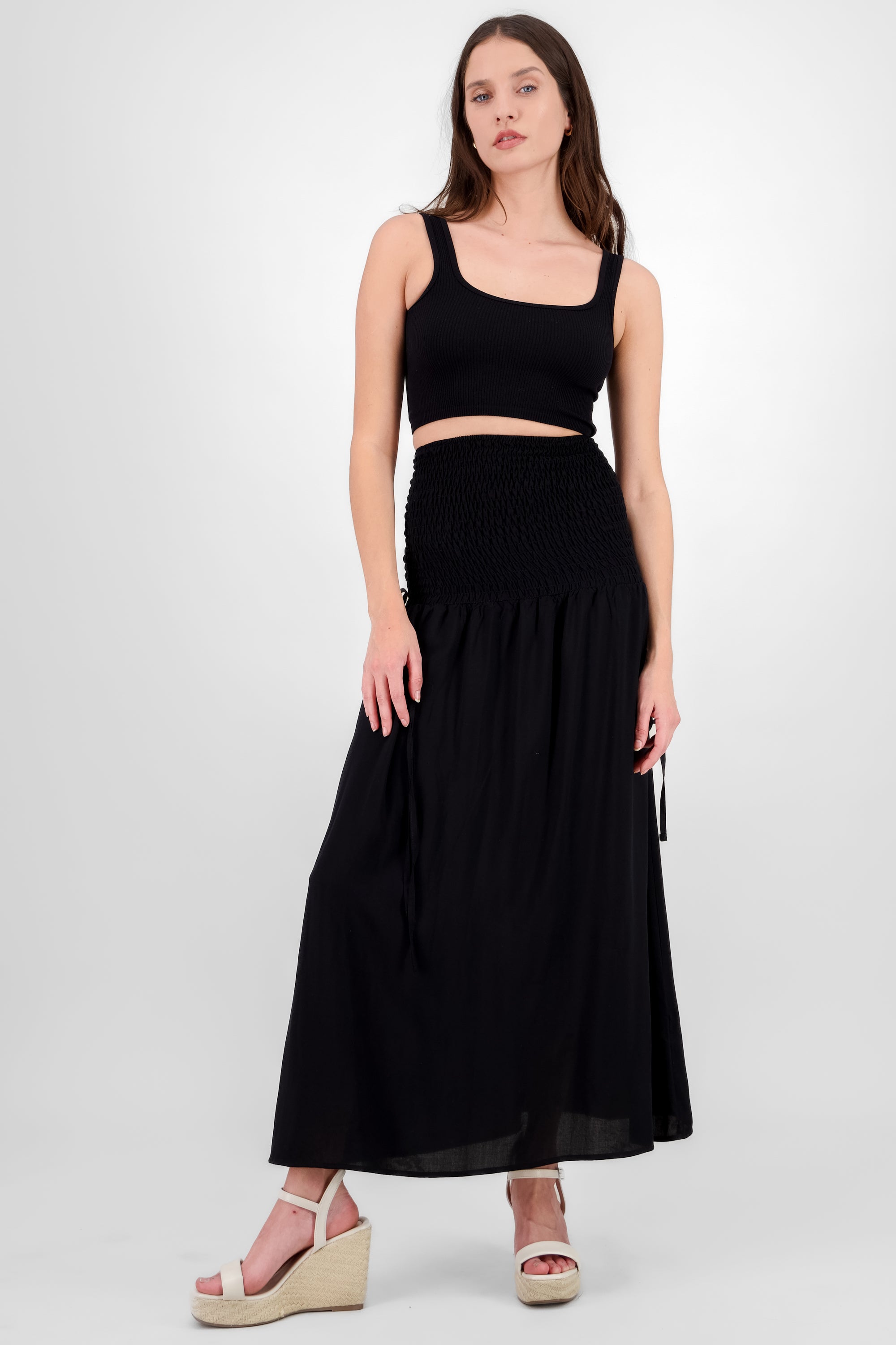 Side Drawstring Maxi Skirt BLACK