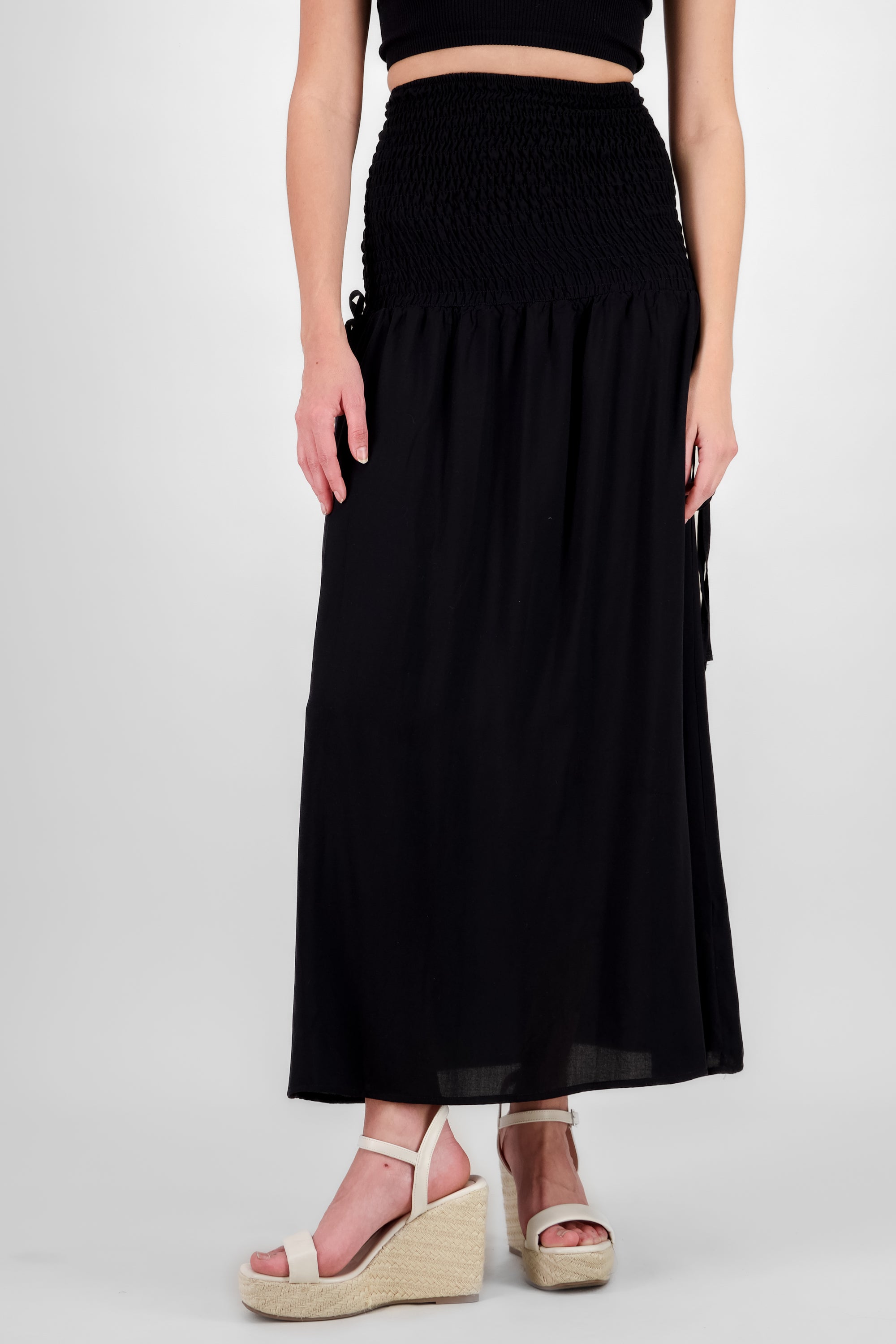 Side Drawstring Maxi Skirt BLACK