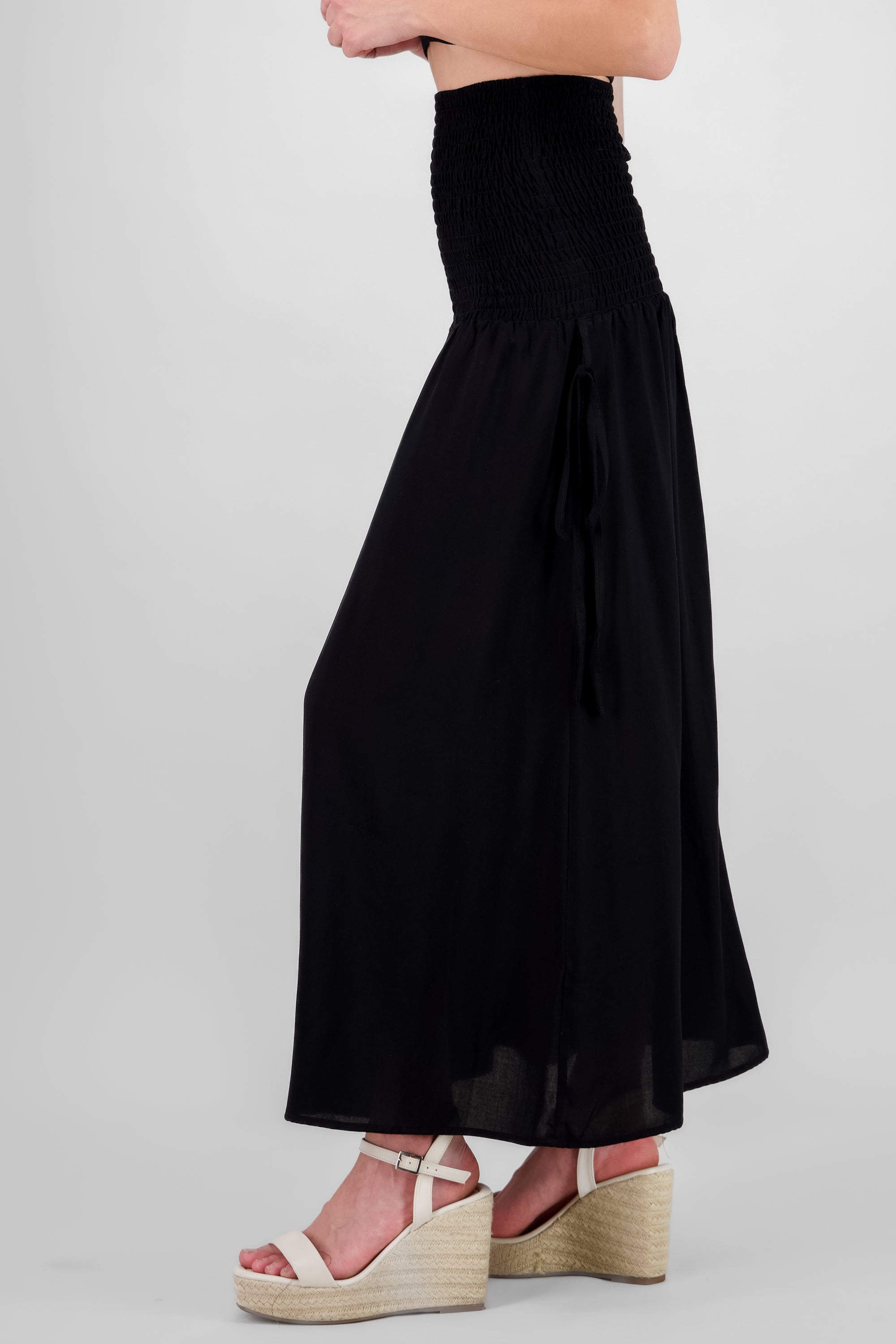 Side Drawstring Maxi Skirt BLACK