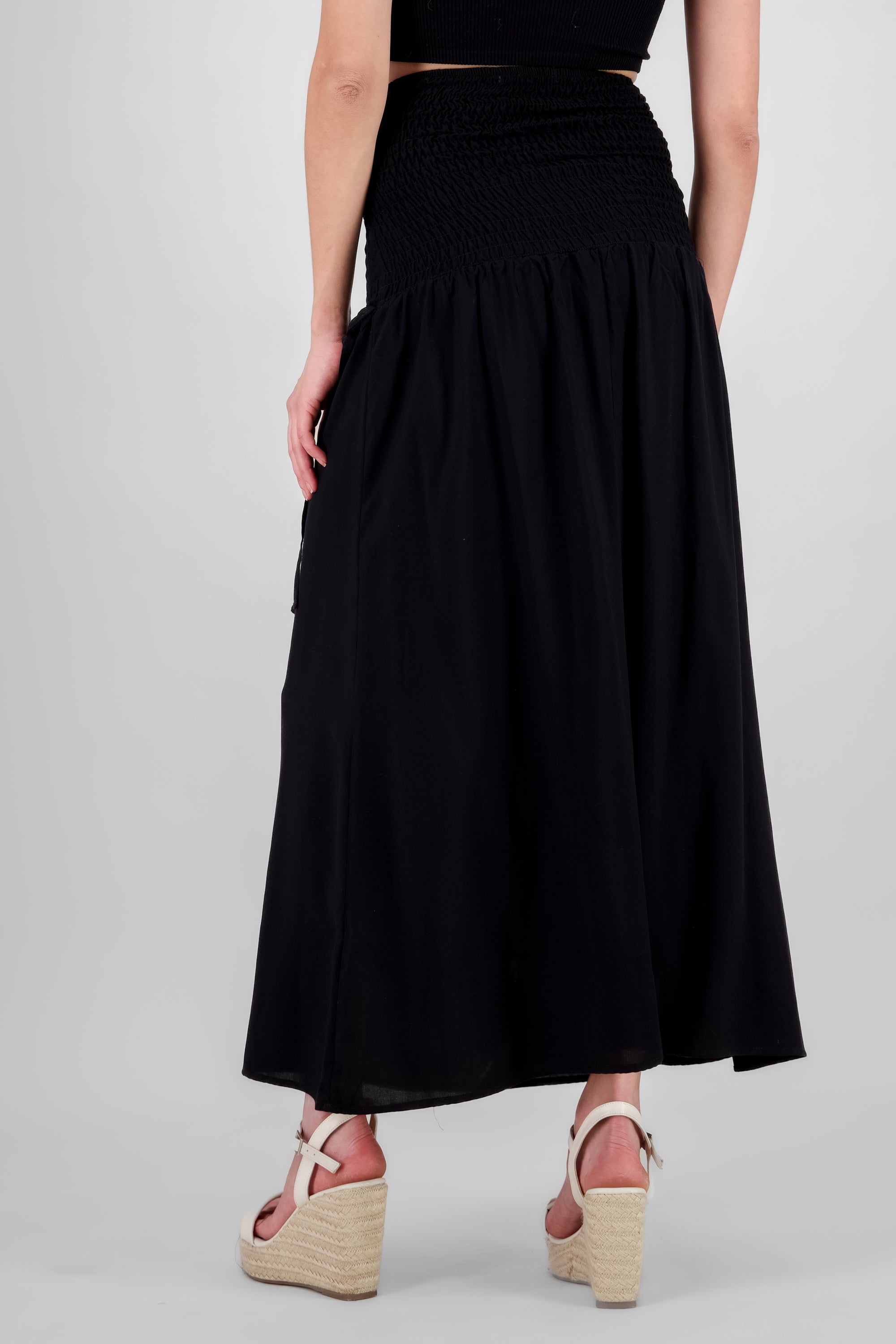 Side Drawstring Maxi Skirt BLACK