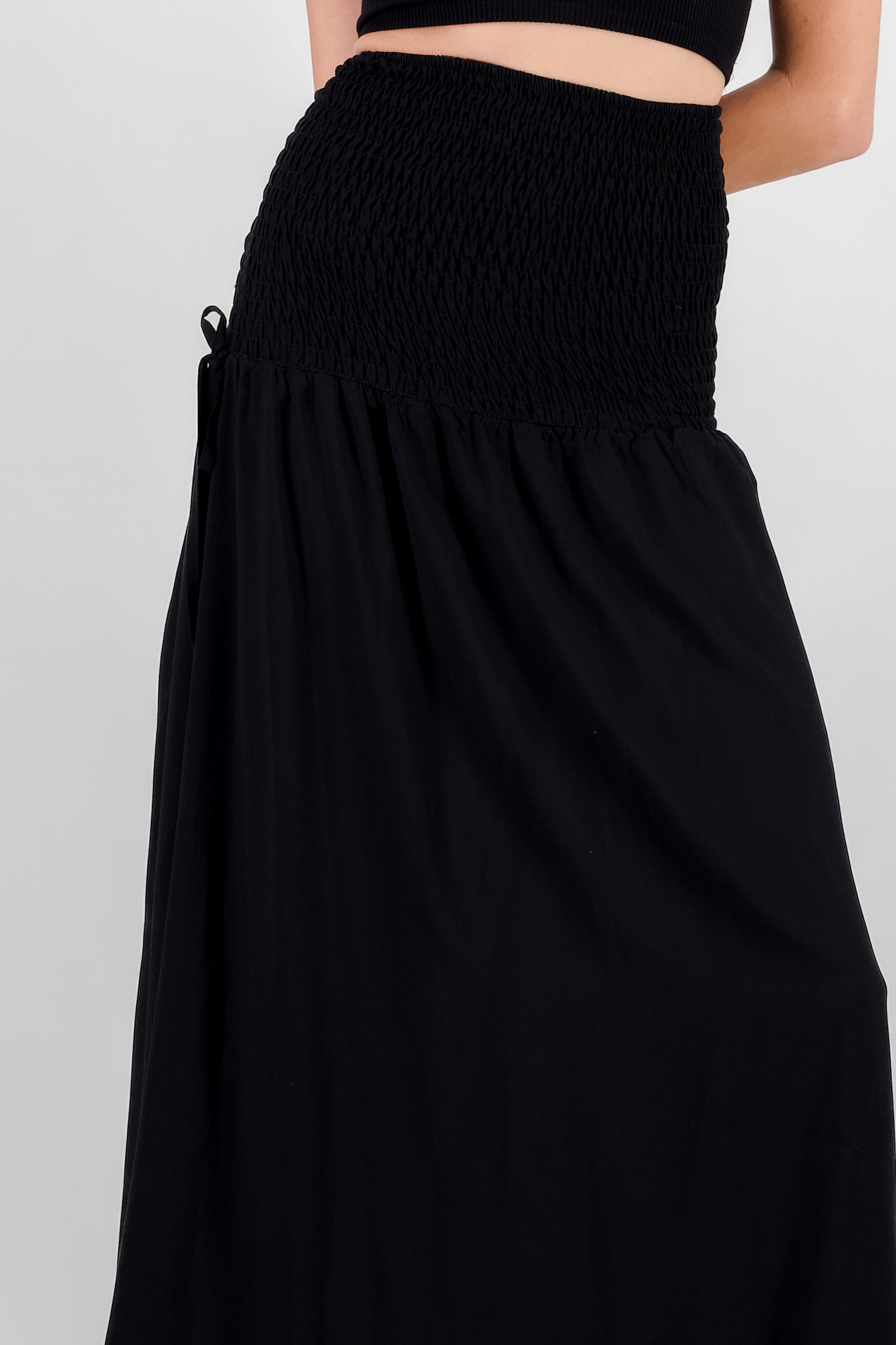 Side Drawstring Maxi Skirt BLACK