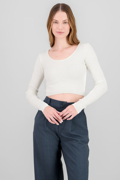 Long Sleeve Round Neck Knitted Top NAVY