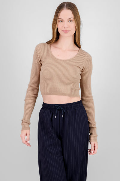 Long Sleeve Round Neck Knitted Top NAVY