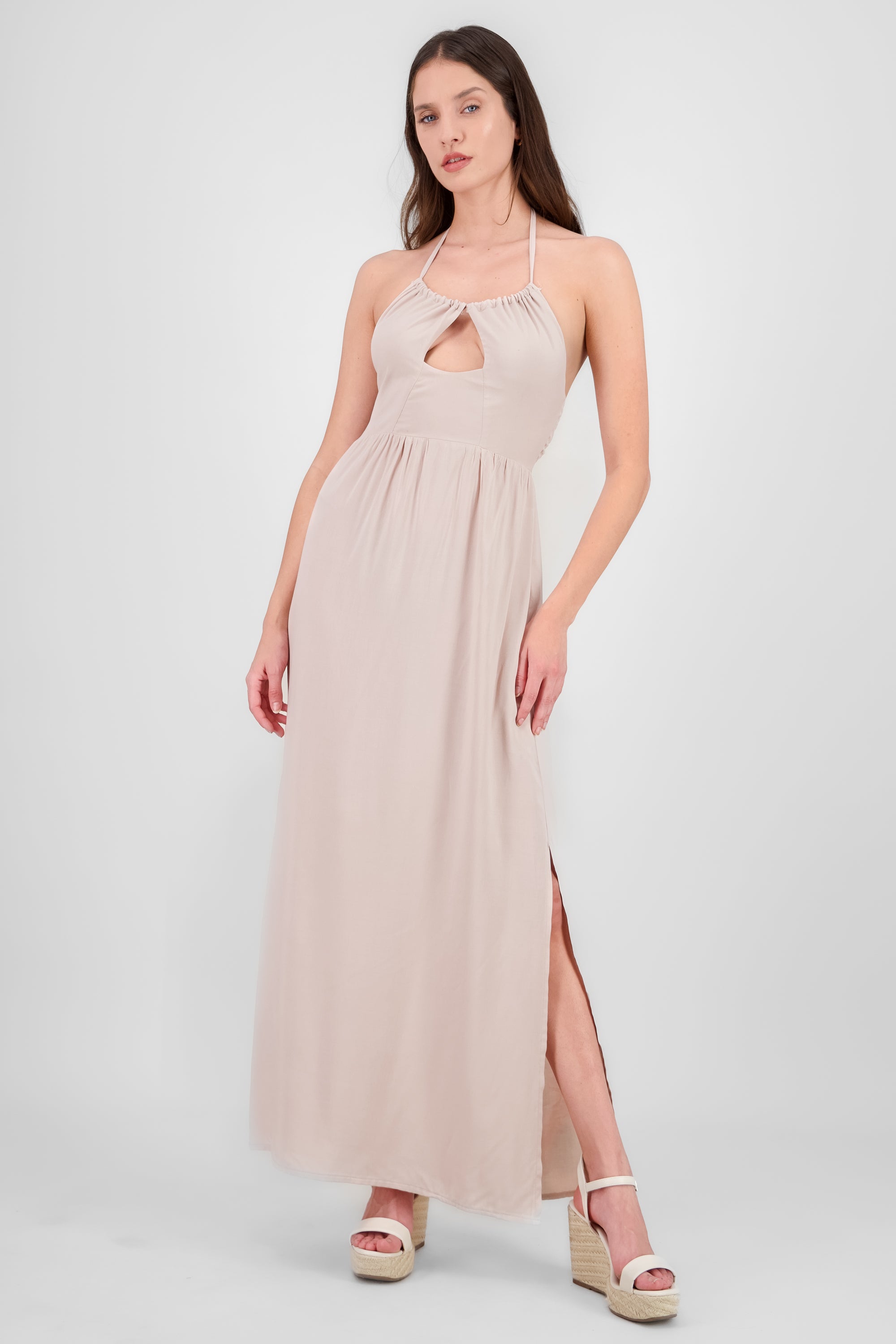 Halter Cutout Maxi Dress SAND