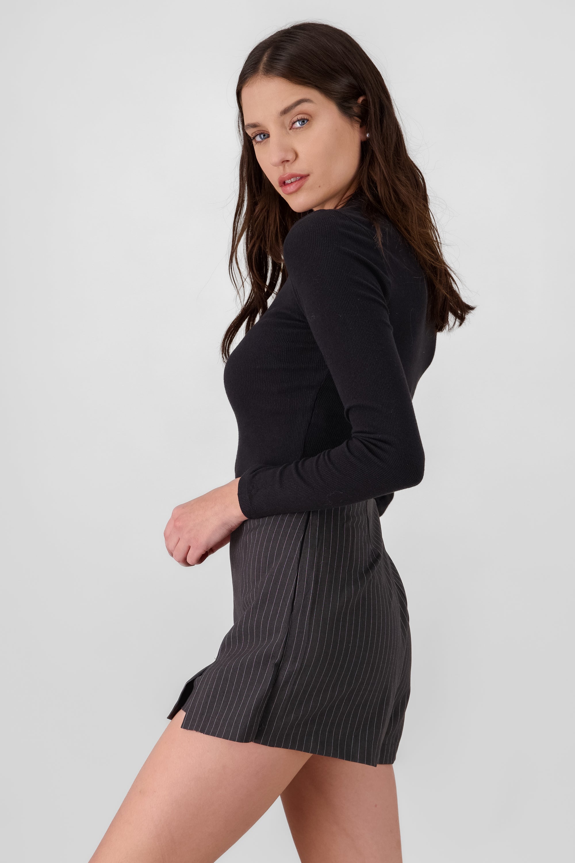 Ribbed Top with Zipper BLACK