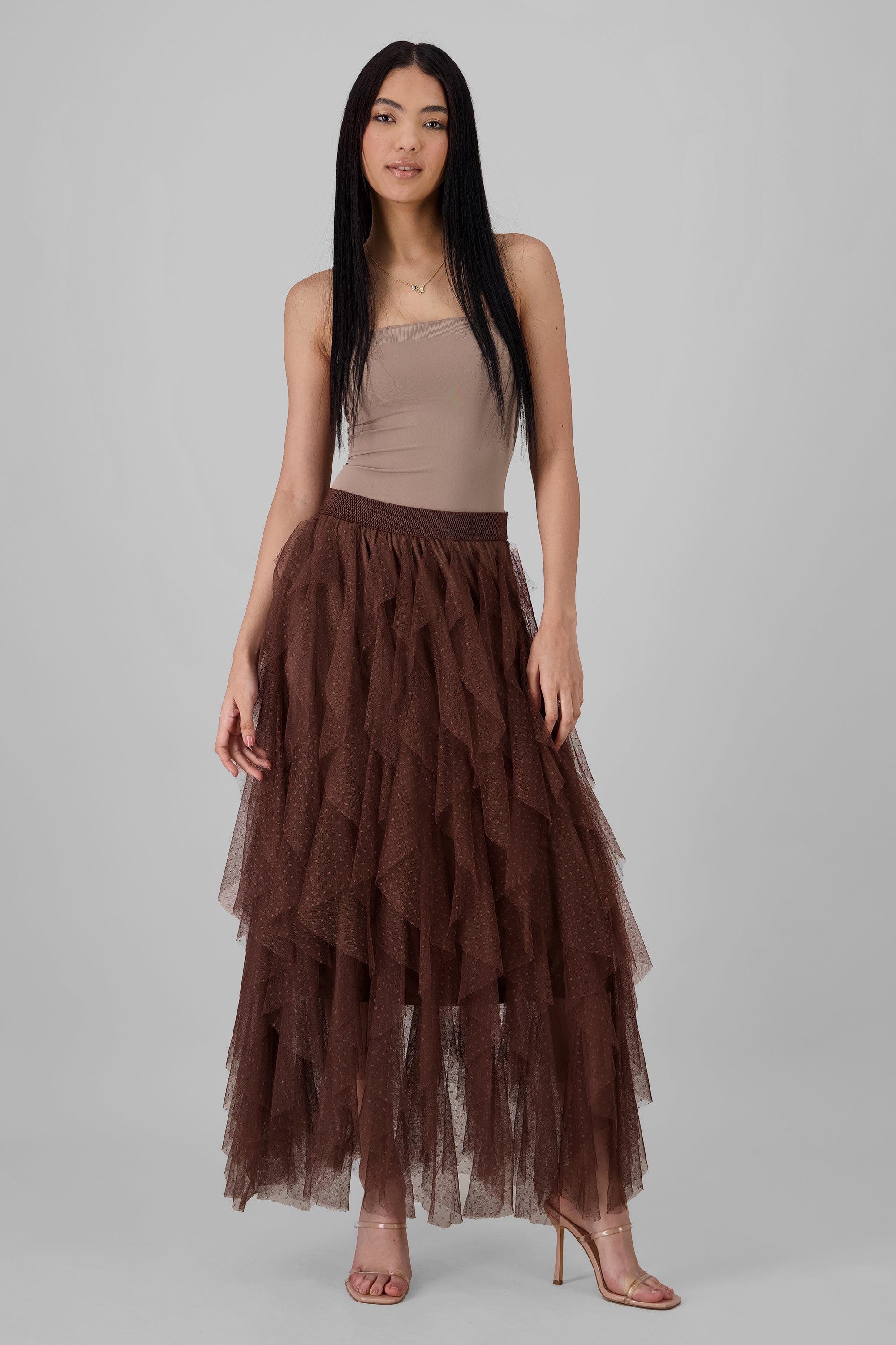 Maxi Skirt with Ruffles CHOCOLATE