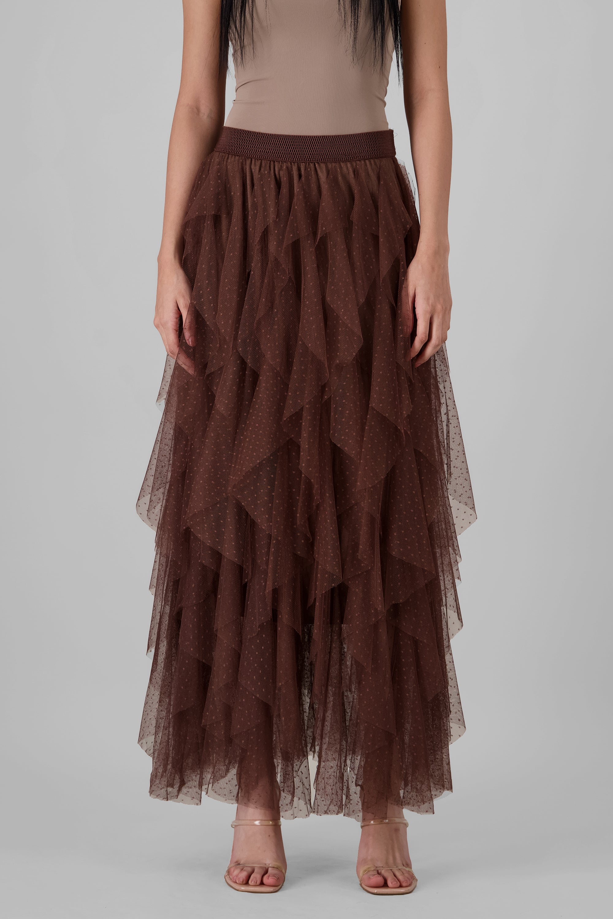 Maxi Skirt with Ruffles CHOCOLATE