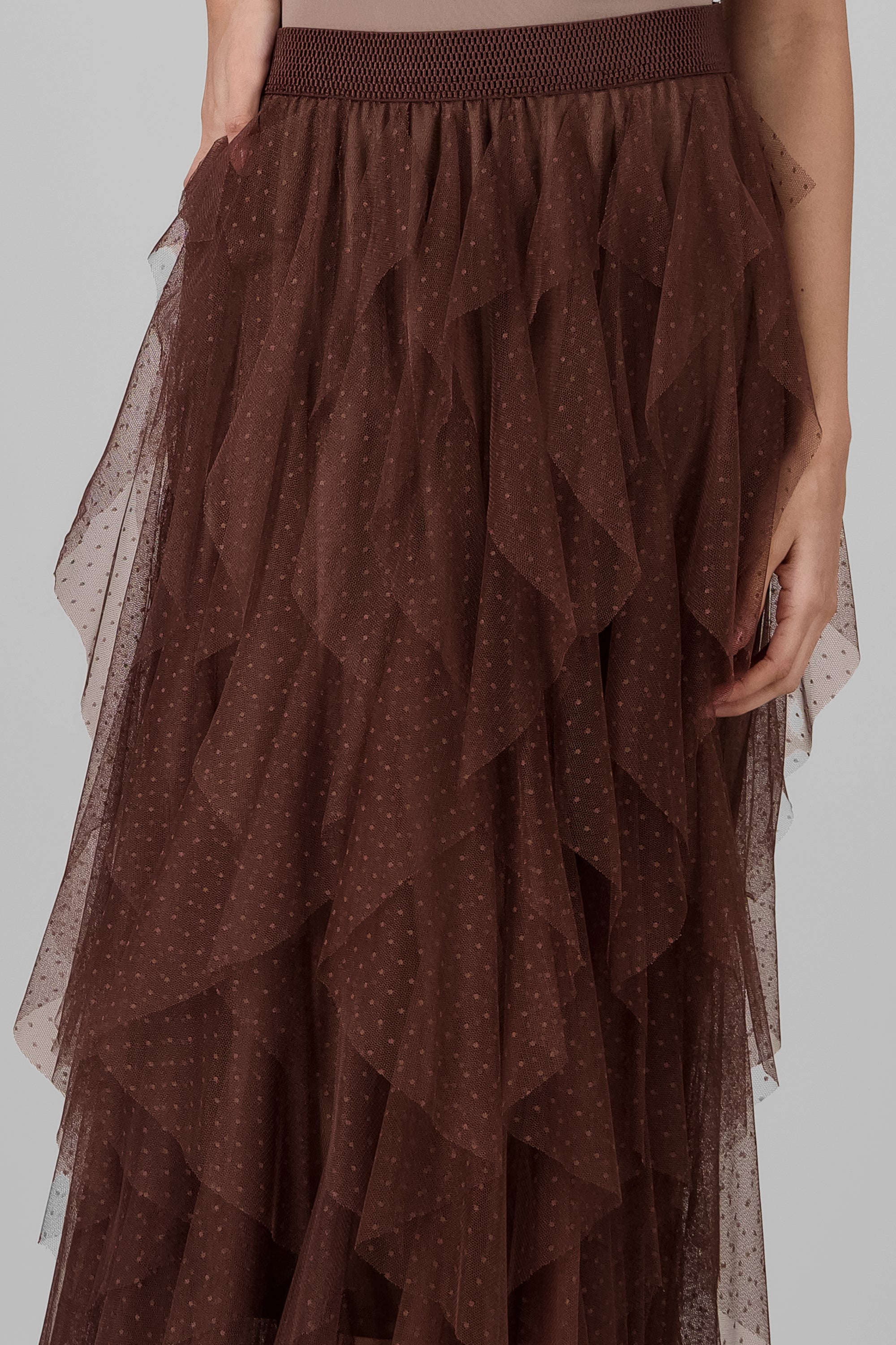 Maxi Skirt with Ruffles CHOCOLATE