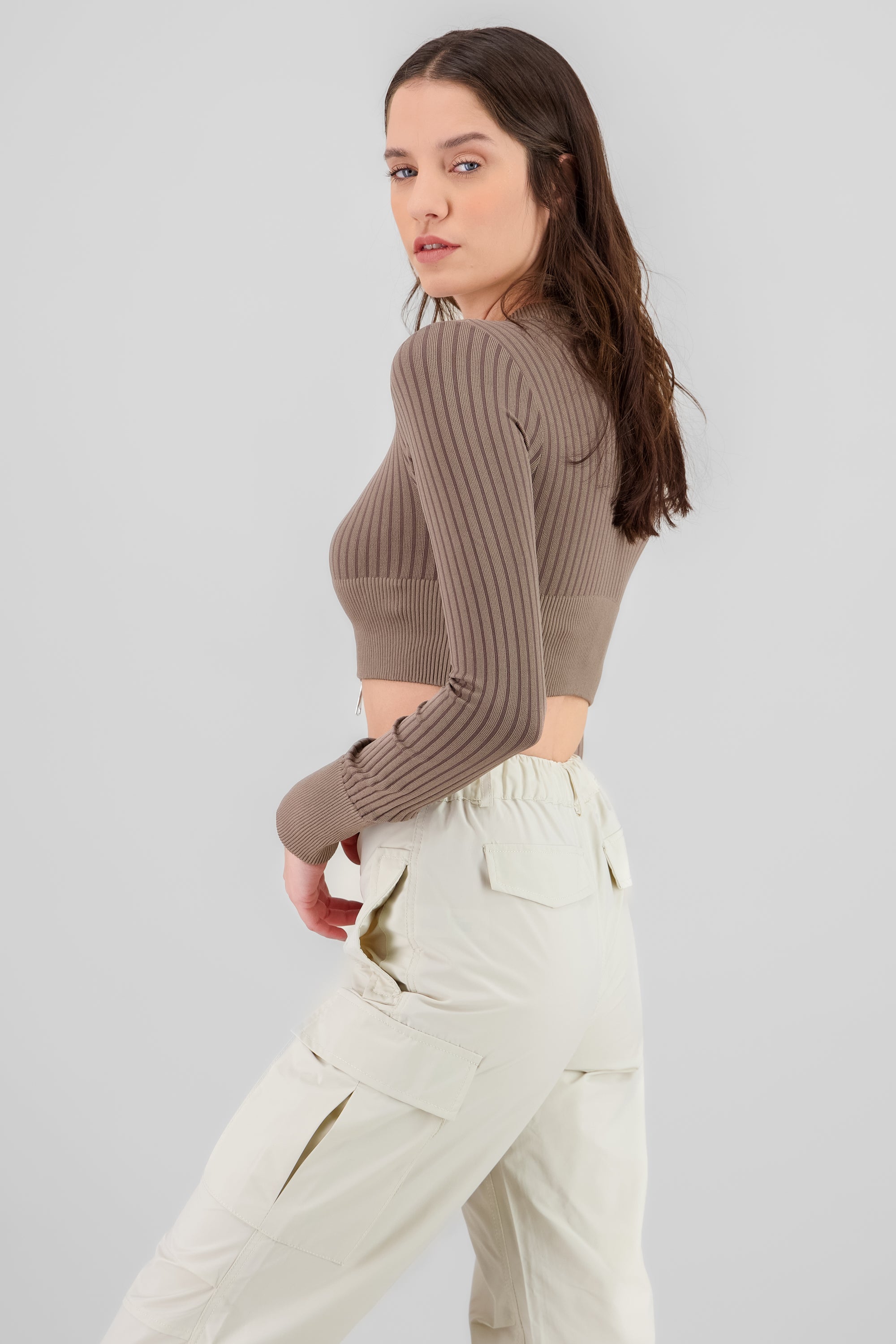 Long Sleeve Knit Top KHAKI COMBO