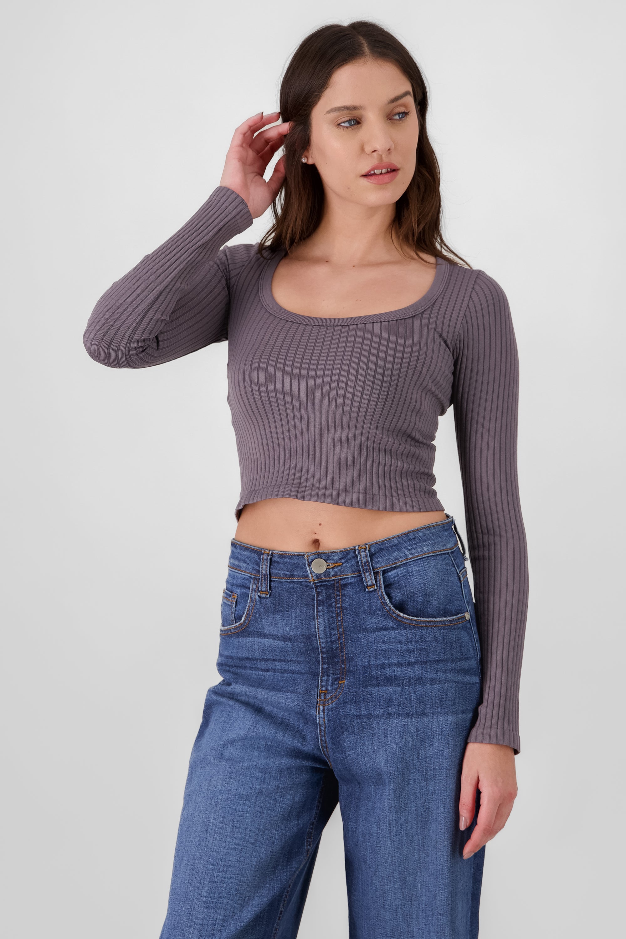 Long Sleeve Knitted Top GREY